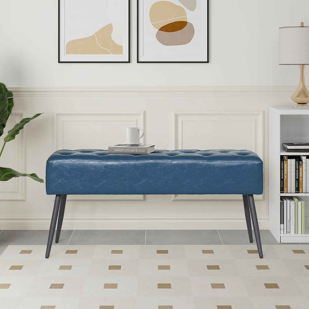 thumbnail video image 2 of Abble 38" Wide Upholstered Entryway Bench, Tufted Ottoman Bench, Small Bed Room Bench, Casual Dining Room Bench, Brown, 2 of 7