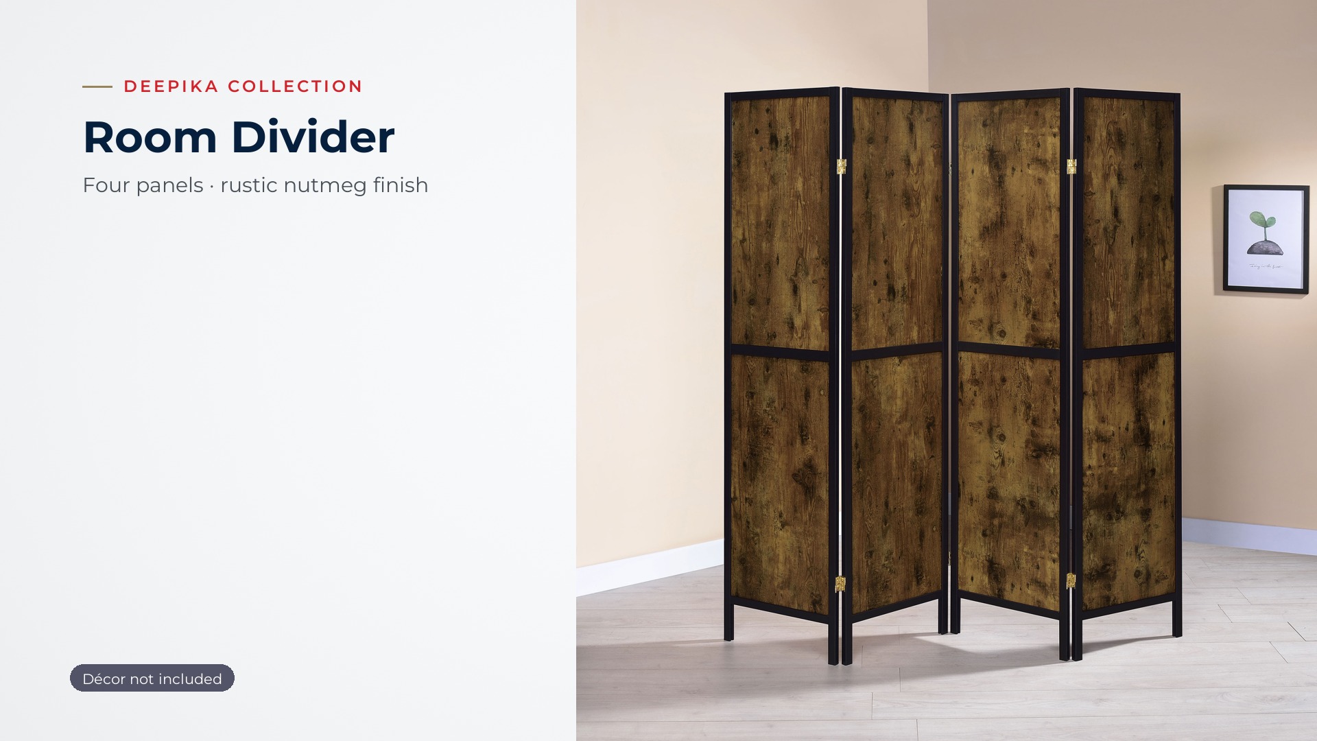 thumbnail video image 2 of Coaster Deepika 4-Panel Room Divider Folding Screen, Rustic Nutmeg, 2 of 9