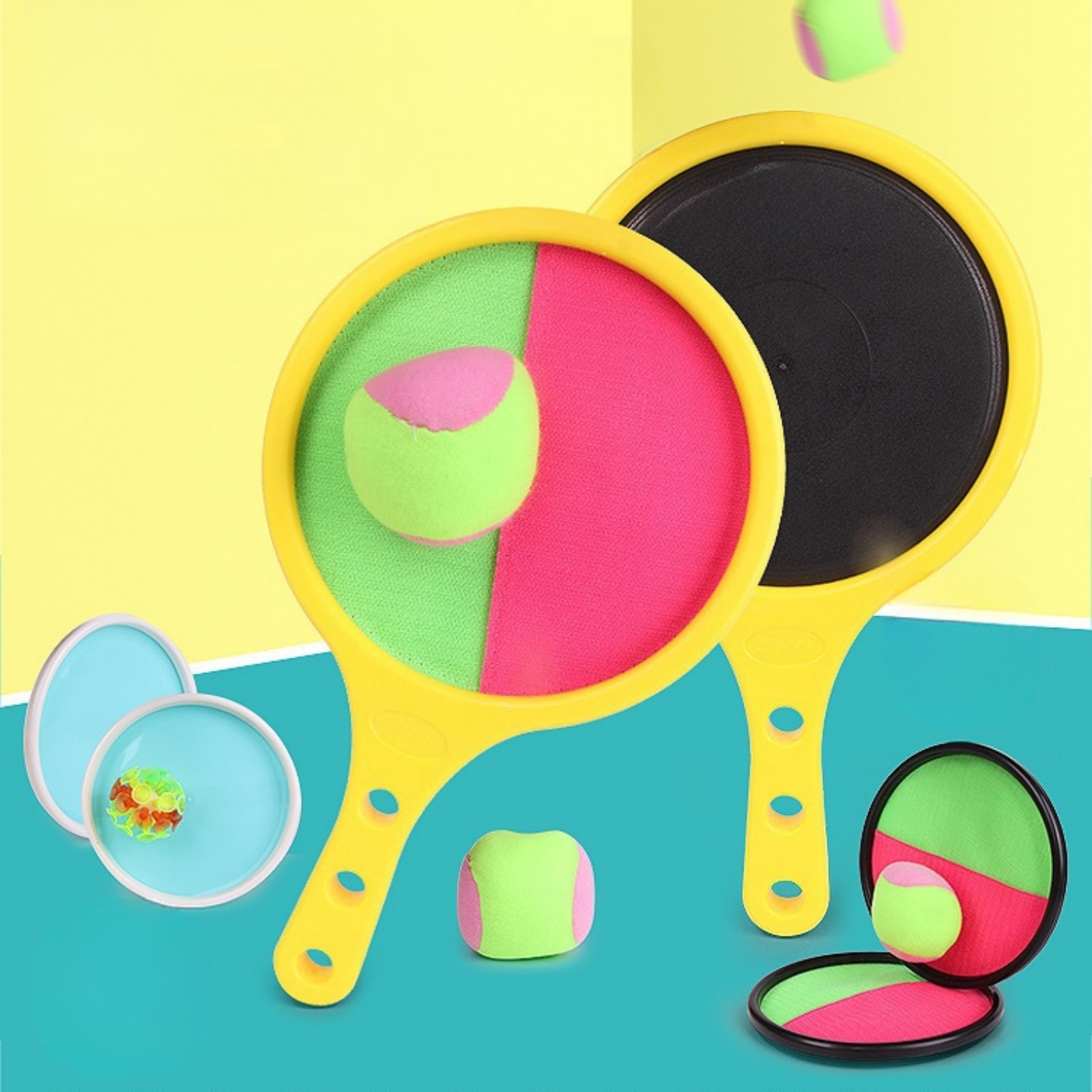 thumbnail video image 2 of Toss Catch Ball Toy Set, Outdoor Games for Kids with 2 Paddles 2 Balls Outside Toys Beach Backyard Games Activities for Ages 3-12, Ideal Gift for Kids (Green), 2 of 8