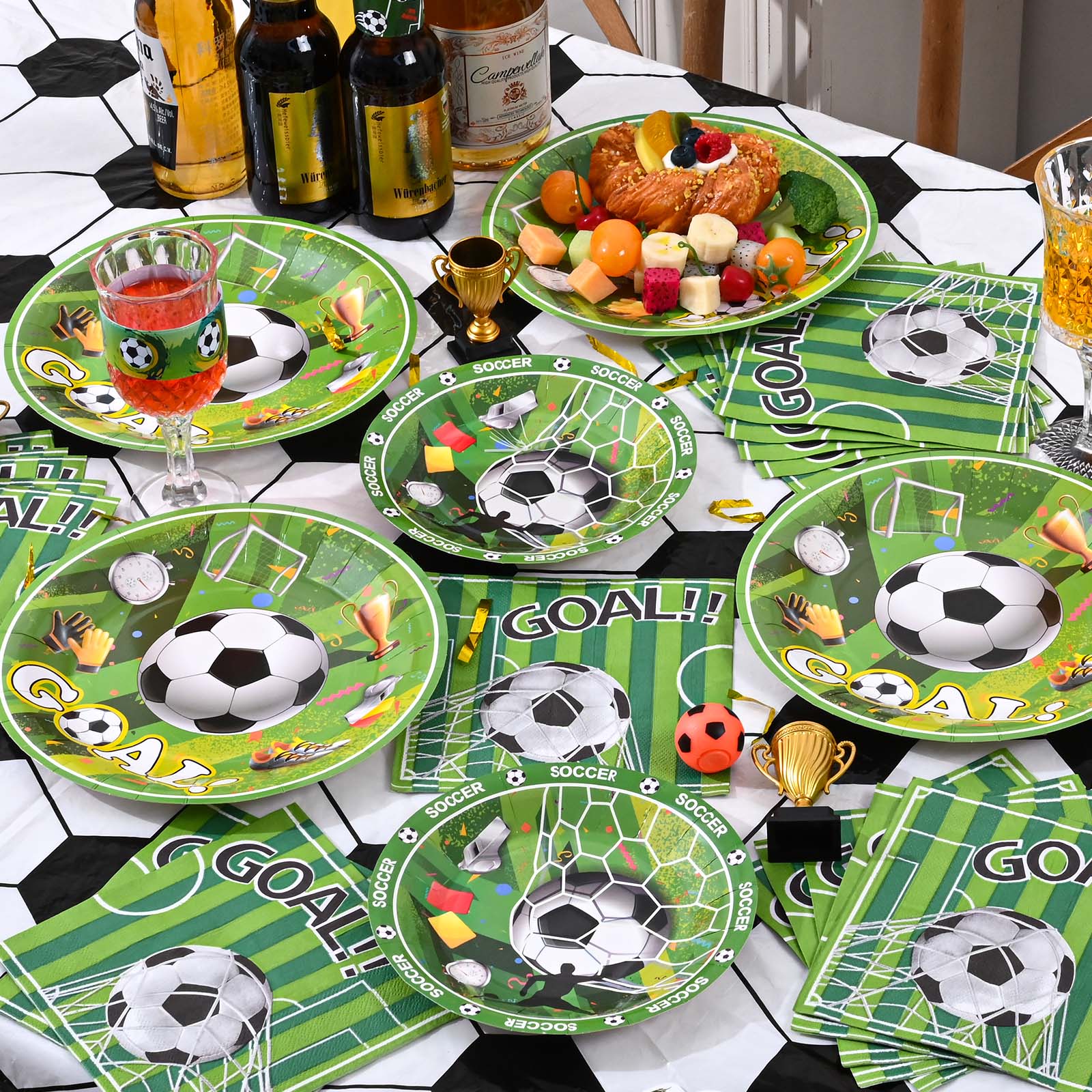 thumbnail video image 2 of DAZLUTE 200pcs Soccer Paper Plates and Napkins Disposable Tableware Set for Soccer Themed Decorations, 2 of 9