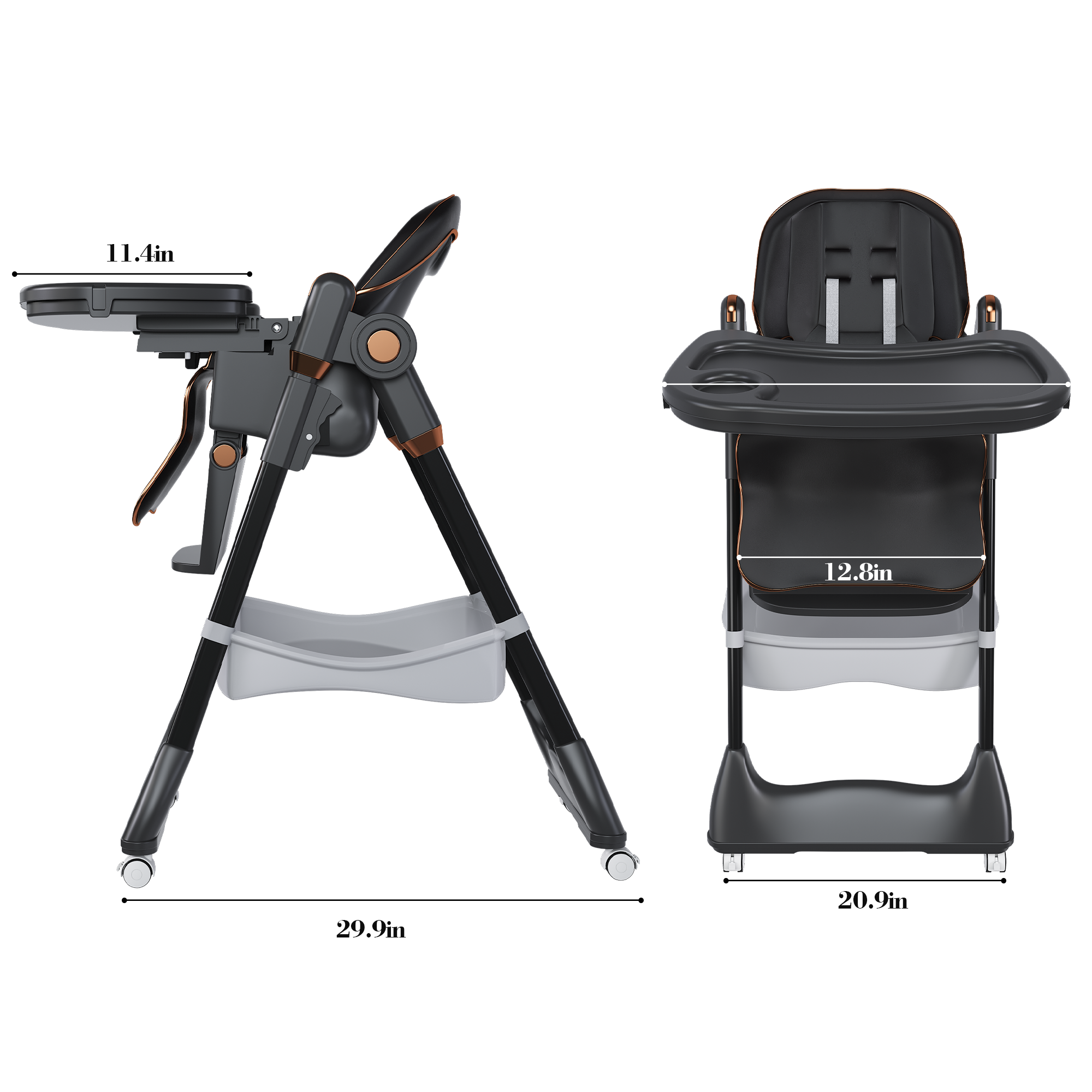 thumbnail video image 2 of Wohh Convertible Baby High Chair for 6M-3Yrs, Portable Folding Toddler Dining Seat with Soft Cushion,5 Height & 3 Recline & 4 Dining Tray & Removable Double Tray(Black), 2 of 10