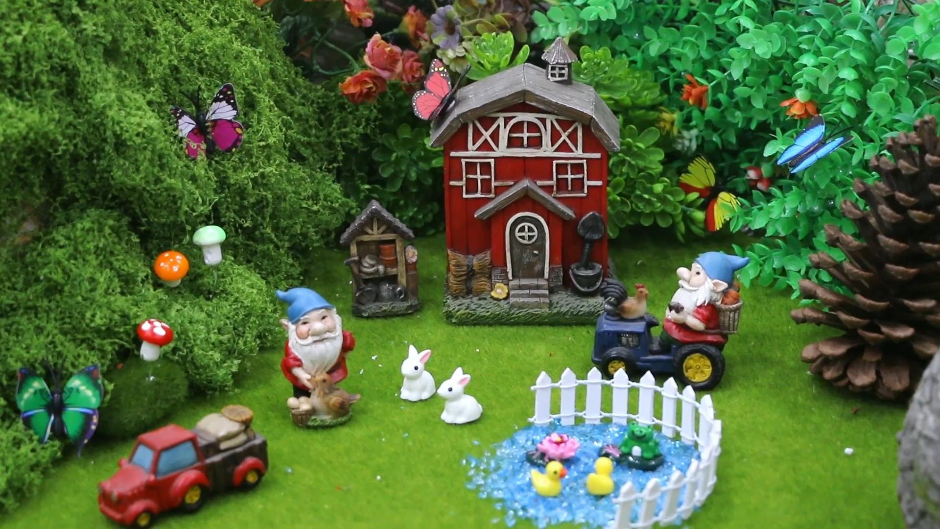 thumbnail video image 2 of Miniature Fairy Gnome Garden Accessories Farm Fairy Garden House Decoration Outdoor Fairy Garden Gnome Figurines Decor Kit for Mother Birthday Gift, 2 of 7