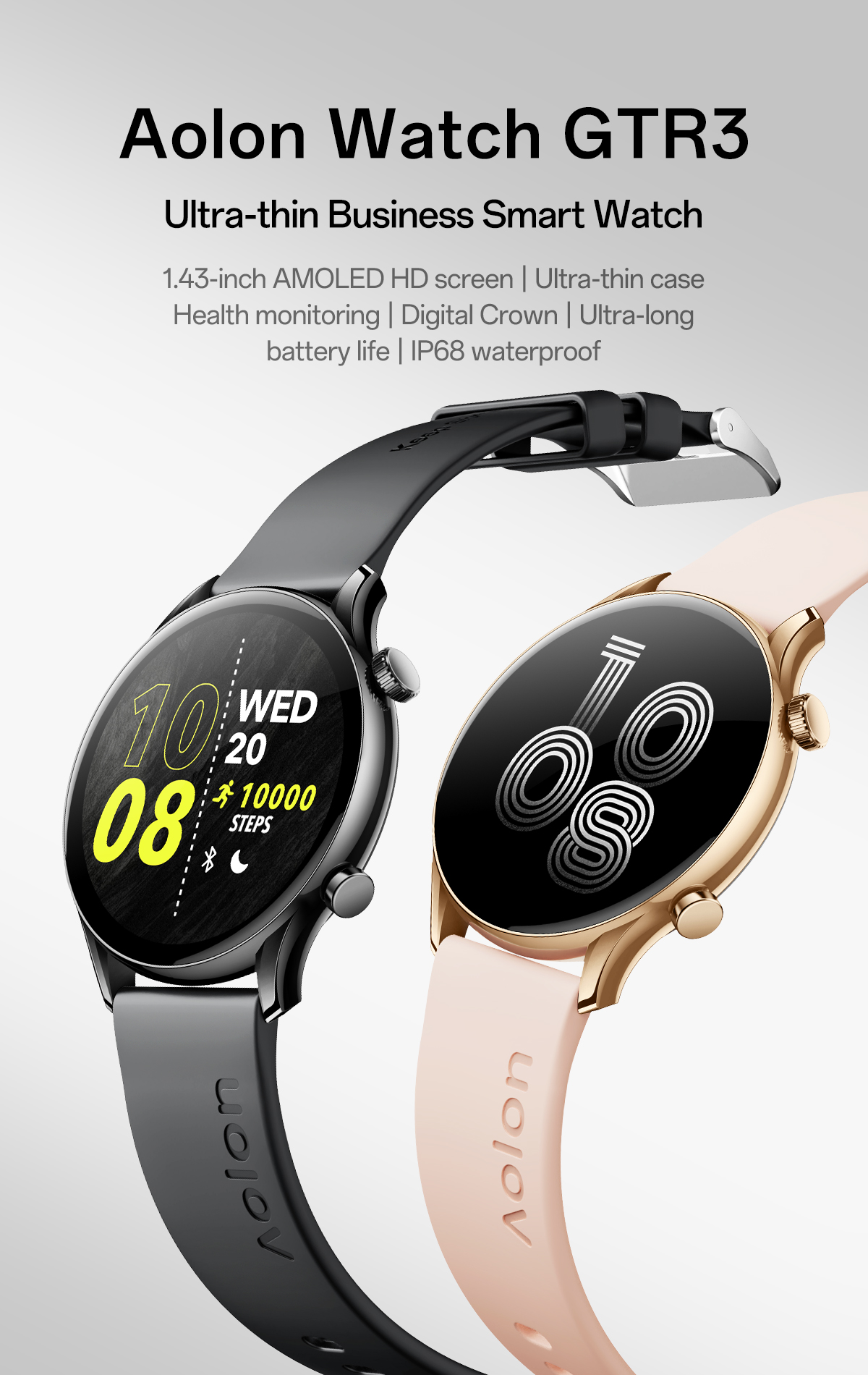 Aolon GTR3 Business Smartwatch for women men, UltraThin 1.43