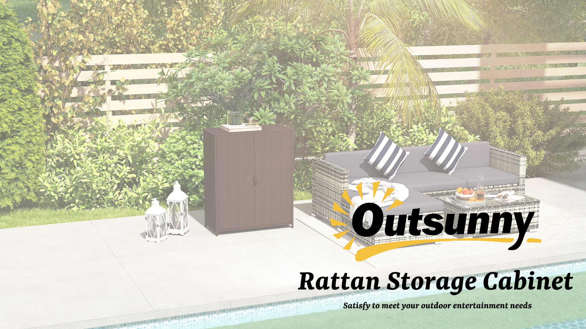 thumbnail video image 2 of Outsunny Wicker Outdoor Storage Cabinet with Shelves, 2-Door Rattan Outdoor Pool Towel Storage Cabinet for Garden, Backyard, Porch, Dark Coffee, 2 of 10