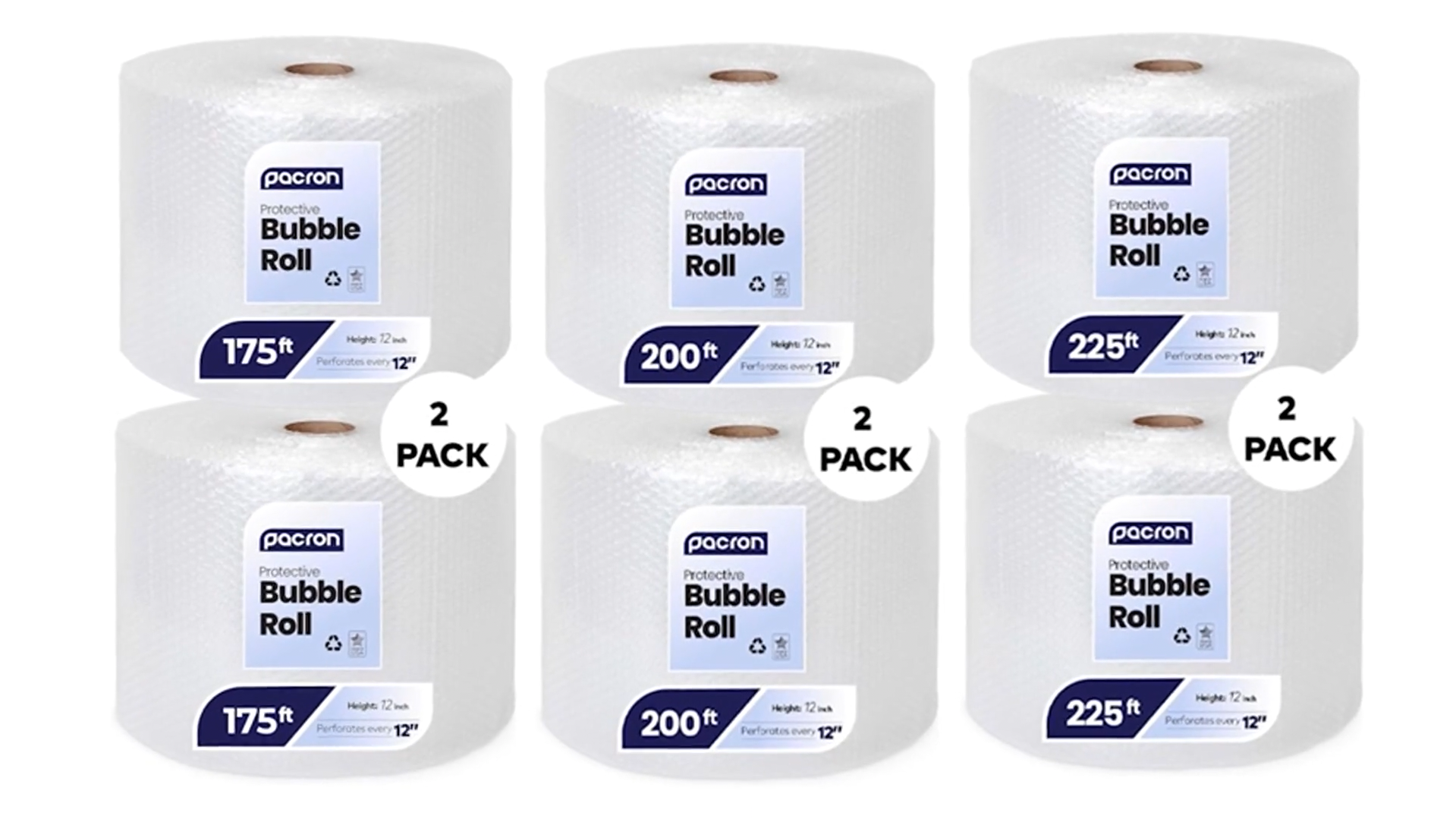 thumbnail video image 2 of Pacron Clear Bubble Wrap Roll 225FT x 12IN, 3/16" Dense, Perforated 24IN 2-Rolls, 2 of 8