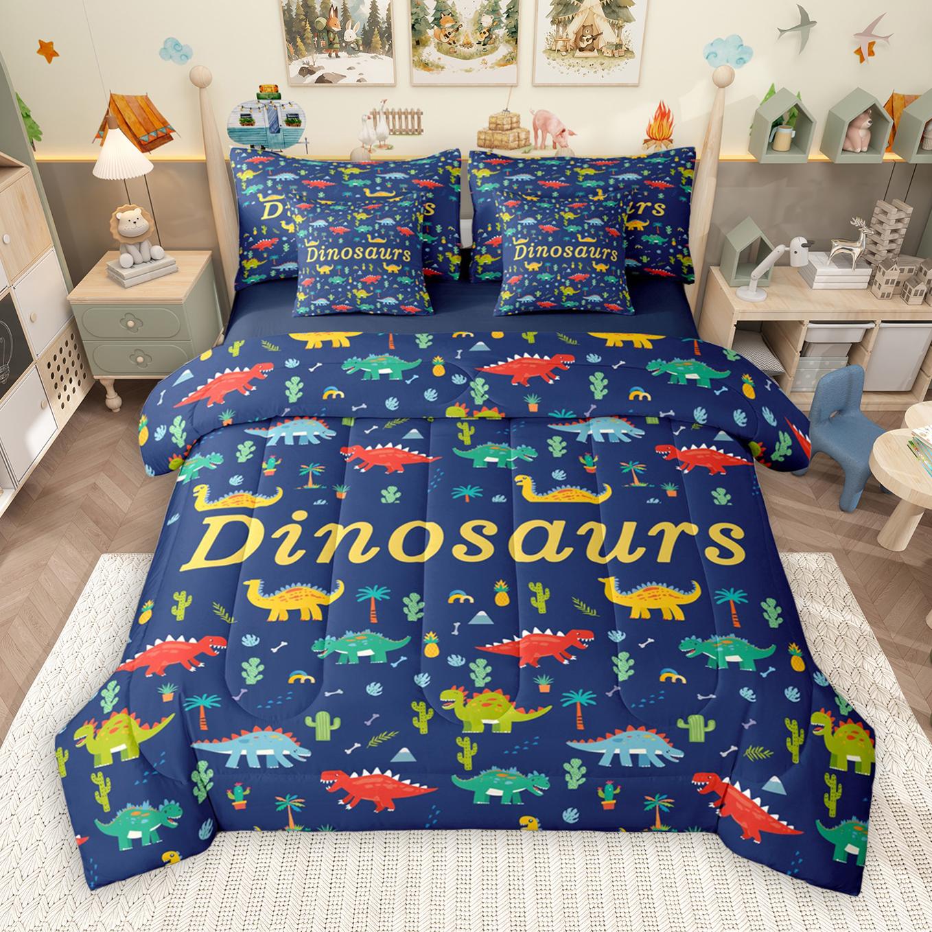 thumbnail video image 2 of Manfei Merry Christmas 7 Pieces Bedding Comforter Set,Kawaii Green dinosaur Full Bedding Set,Happy New Year Fitted Sheet Flat Sheet For Boy Kids,Microfiber Bedroom Decor Reversible, 2 of 9