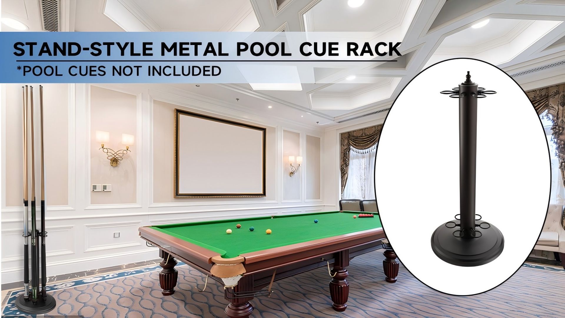 thumbnail video image 2 of GSE Games & Sports Expert 24" Metal Floor Stand Style Billiard Pool Cue Stick Racks. Holds 6 Pool Cue Sticks - Matte Black, 2 of 8