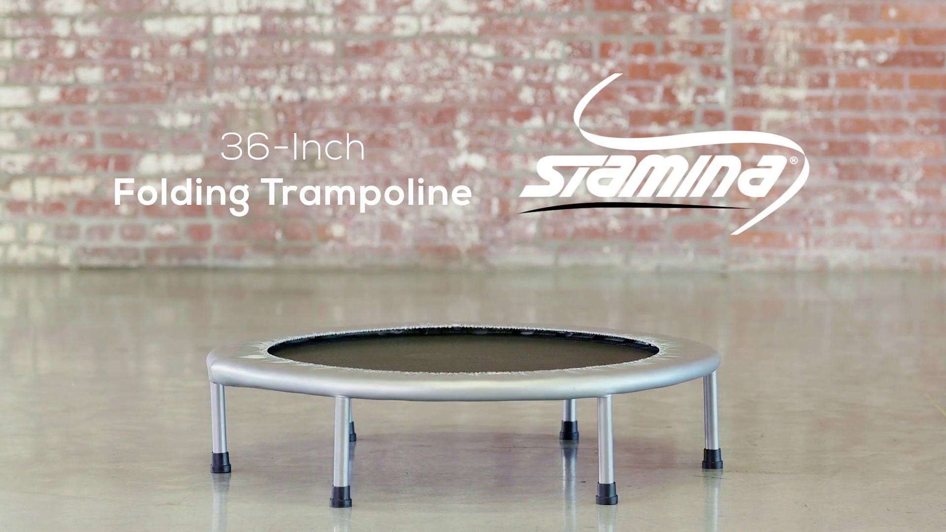 thumbnail video image 2 of Stamina 36 in. Folding Trampoline, Gray - Low Impact - Easy to Use, 2 of 6