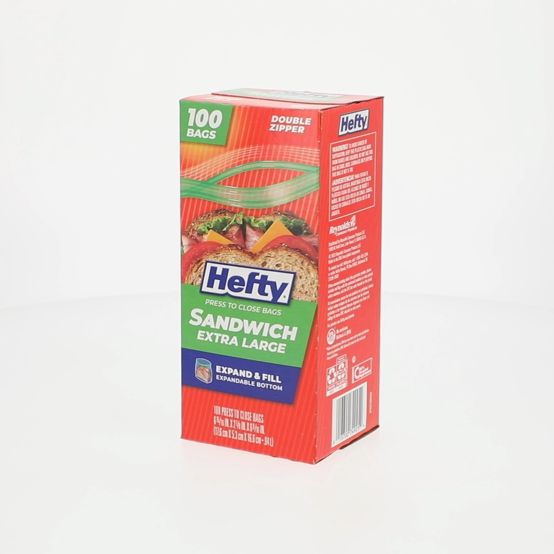 Hefty Grip Sealable, Reclosable Zip Lock XL Sandwich Size Plastic