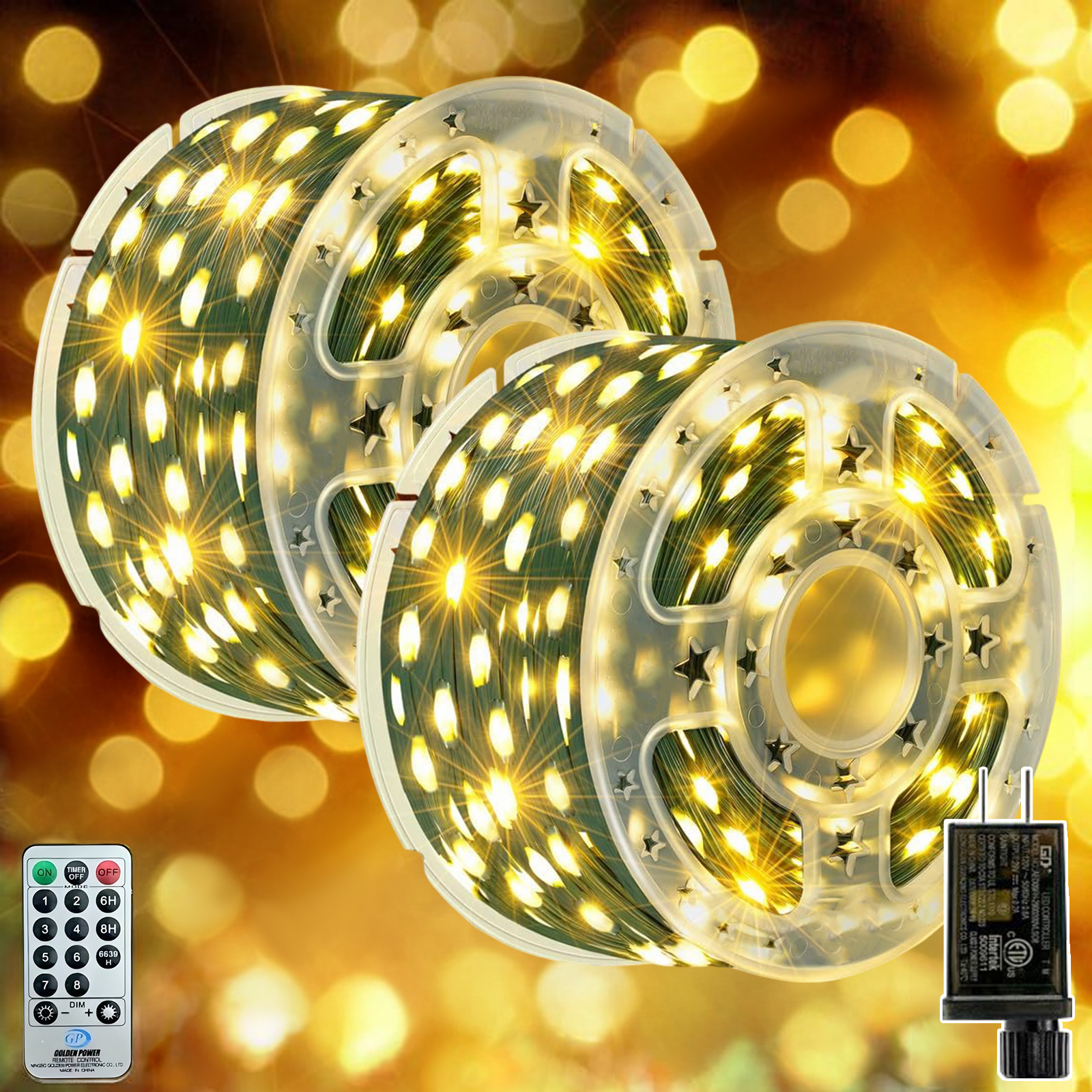 thumbnail video image 2 of AVOXEZOR Christmas Lights Outdoor, 403FT 1200 LED IP67 Waterproof Christmas Tree Lights with 8 Modes Remote Timer for Indoor House Pation Outdoor Xmas Decorations, Warm White, 2PACK, 2 of 9