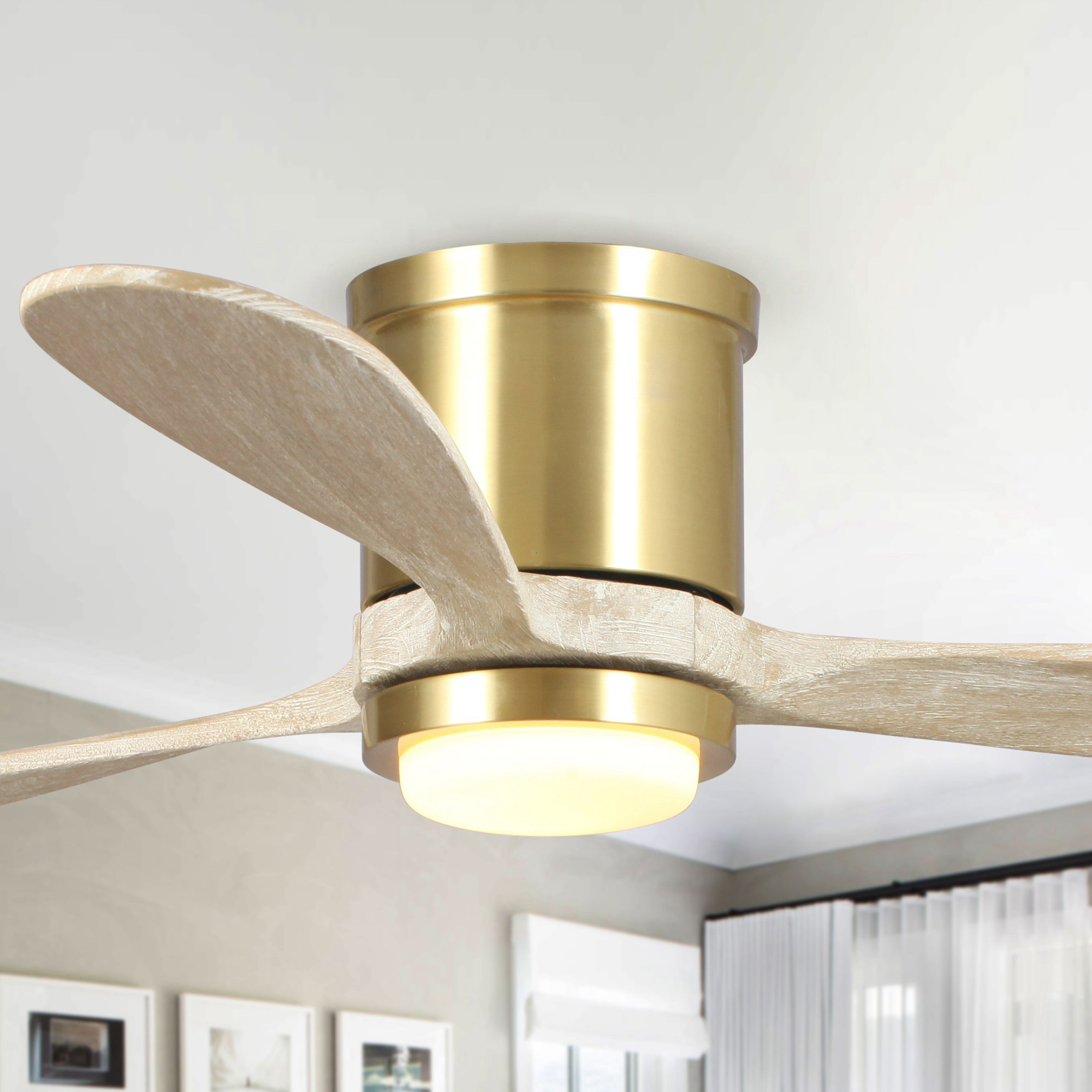 thumbnail video image 2 of Parrot Uncle Low Profile Ceiling Fan with Remote Control, 52 Inch, Modern Flush Mount, Pale Gold, Quiet, Reversible, 2 of 12