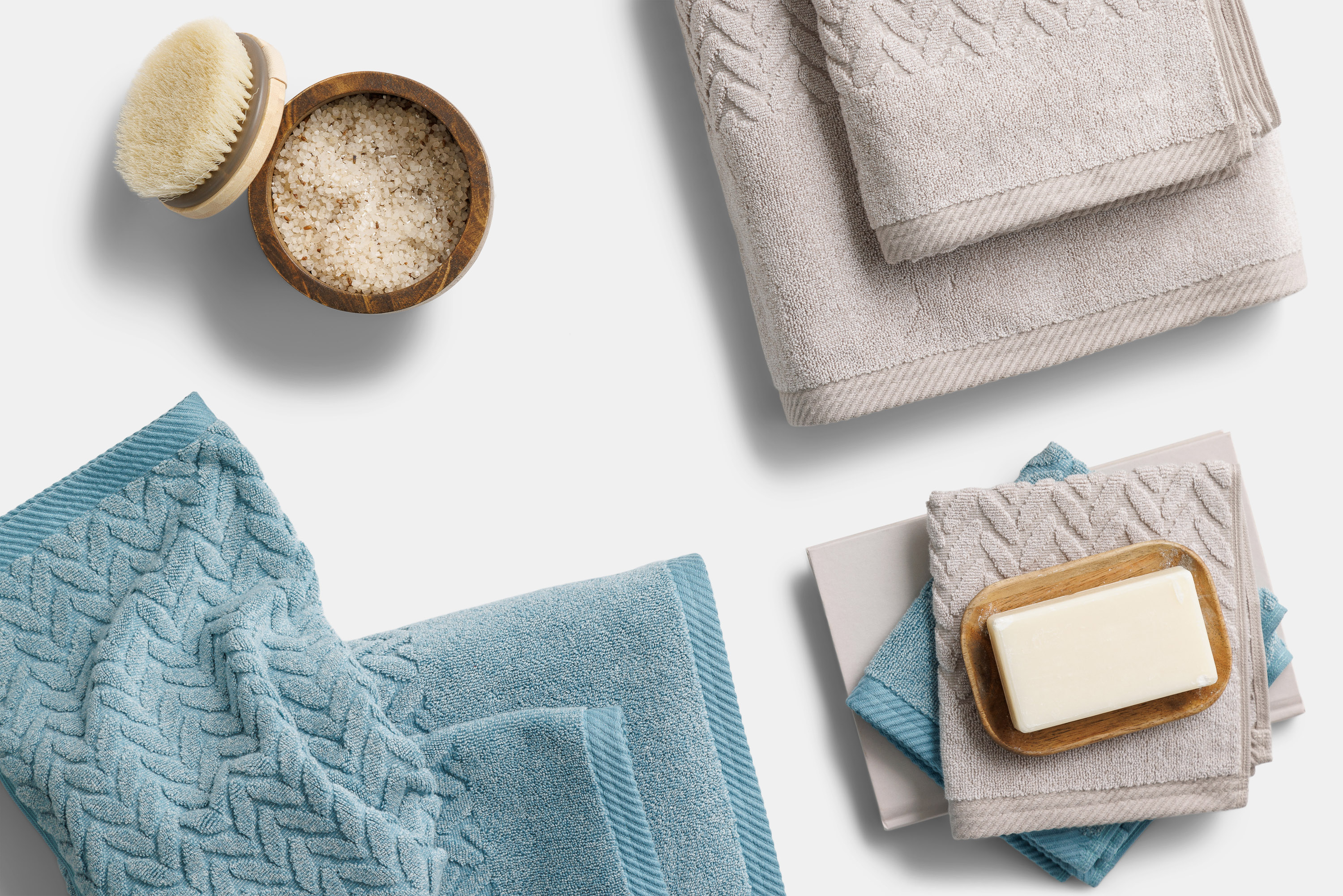 thumbnail video image 2 of Texere 100% Organic Cotton Cable Jacquard Luxury Towel Sets, Light Taupe (2 Hand & 2 Wash Towels), 2 of 7