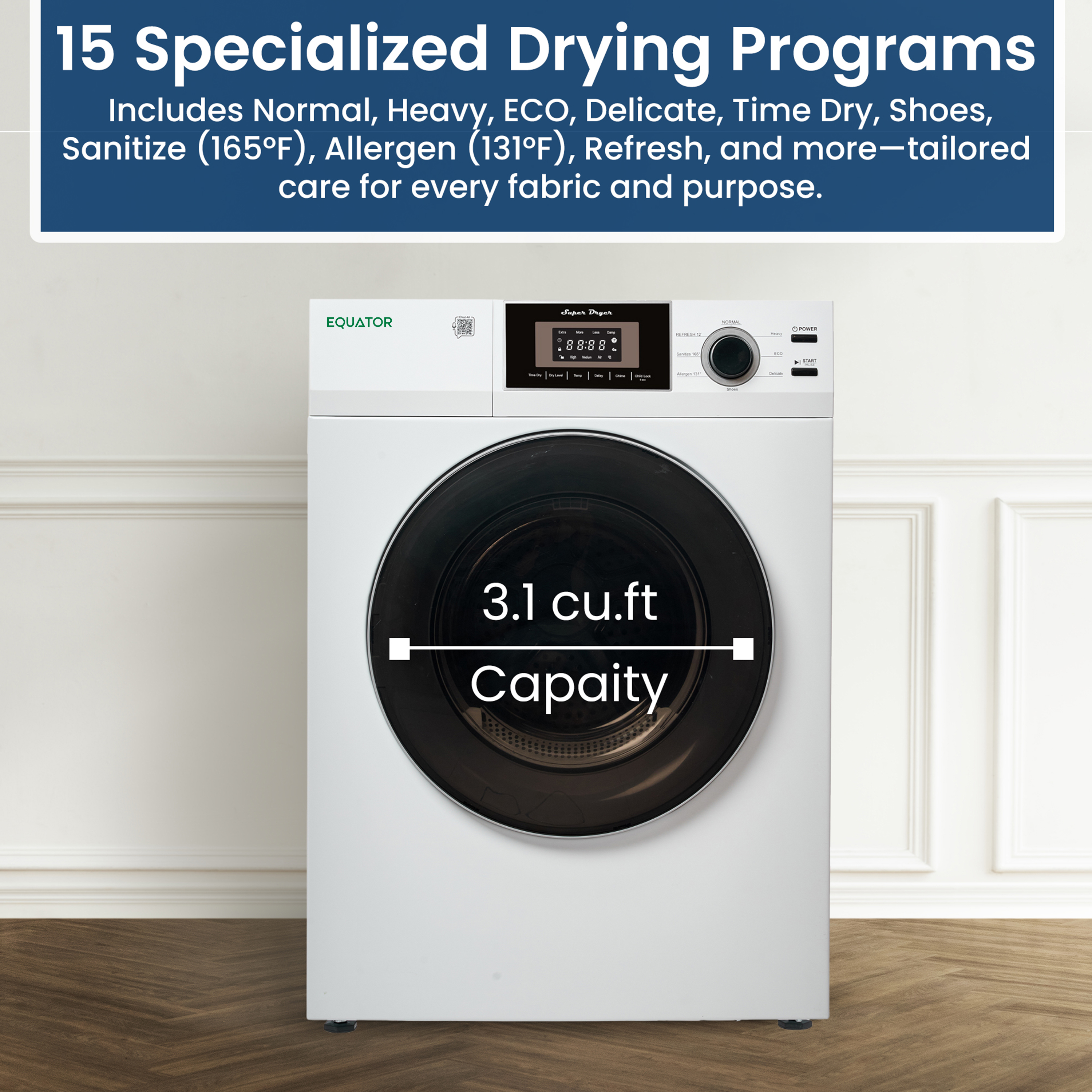 thumbnail video image 2 of Equator PREMIUM Compact 24" VENTED Dryer w/Washer SOCKET 3.1cf/13lb SENSOR 110V, 2 of 44