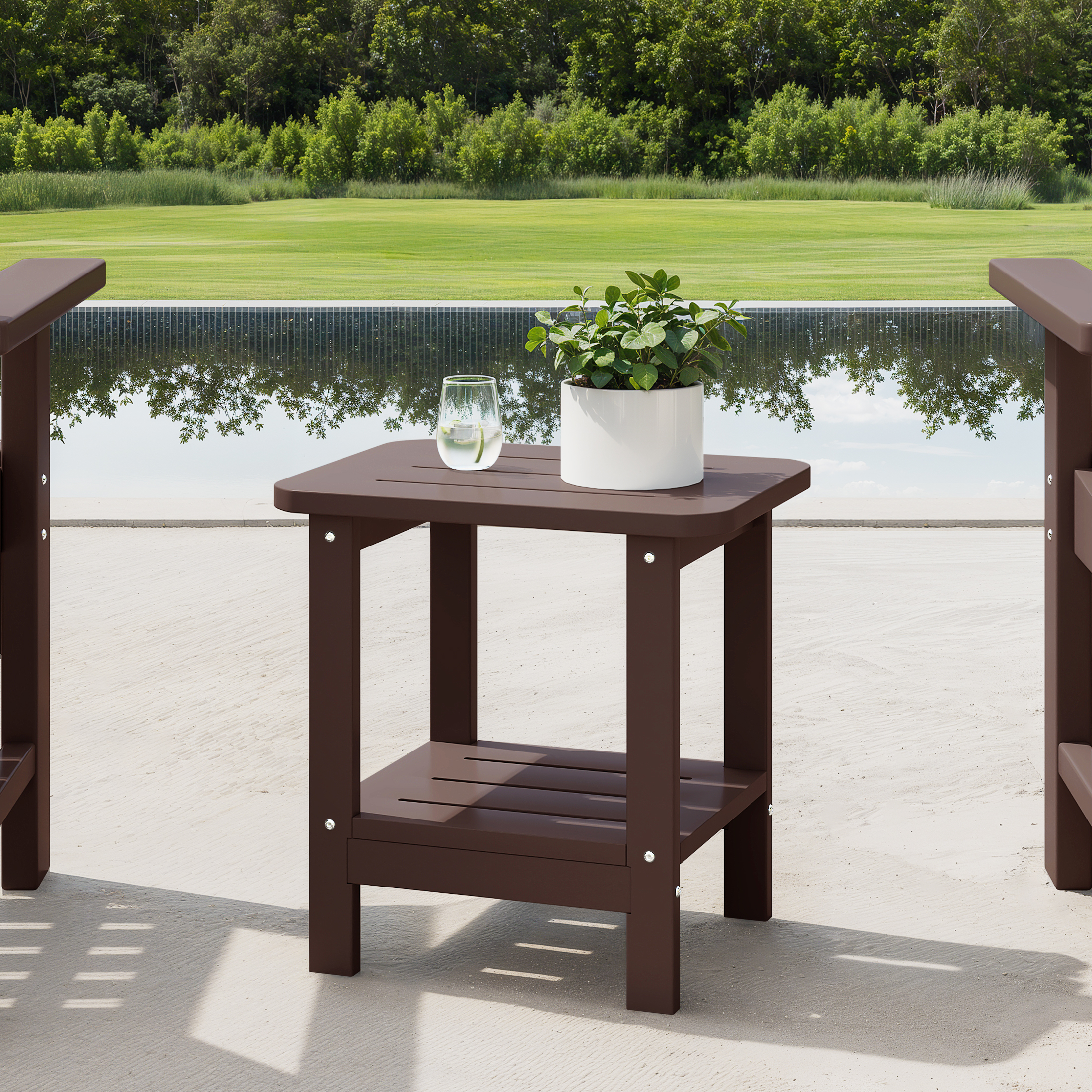 thumbnail video image 2 of WestinTrends Aruba 2-Tier Outdoor HDPE Modern Adirondack Square Patio Side Table, Navy Blue, 2 of 13