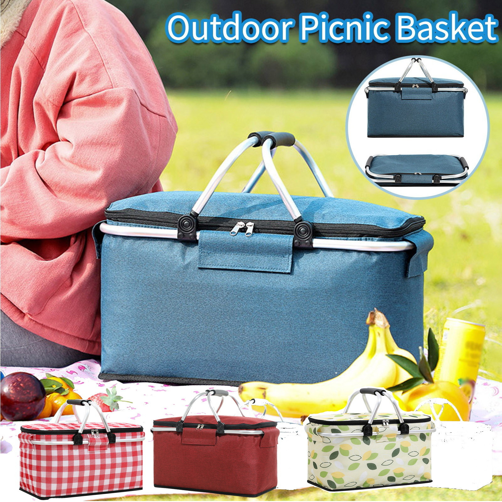 thumbnail video image 2 of Infidev Folding Insulated Cooler Bag Picnic Basket-Portable Leakproof Thermal Food Storage Tote with Shoulder Strap for Camping, BBQ, Beach, Outdoor Activities-Oxford Fabric, Large Capacity, 2 of 12