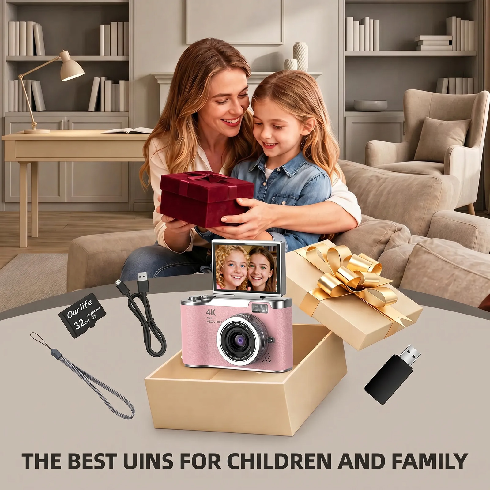 thumbnail video image 2 of 4K Kids Camera, 2.4" Flip Screen, 32GB SD Card, Compact Digital Camera for Teens & Beginners, Pink, 2 of 10