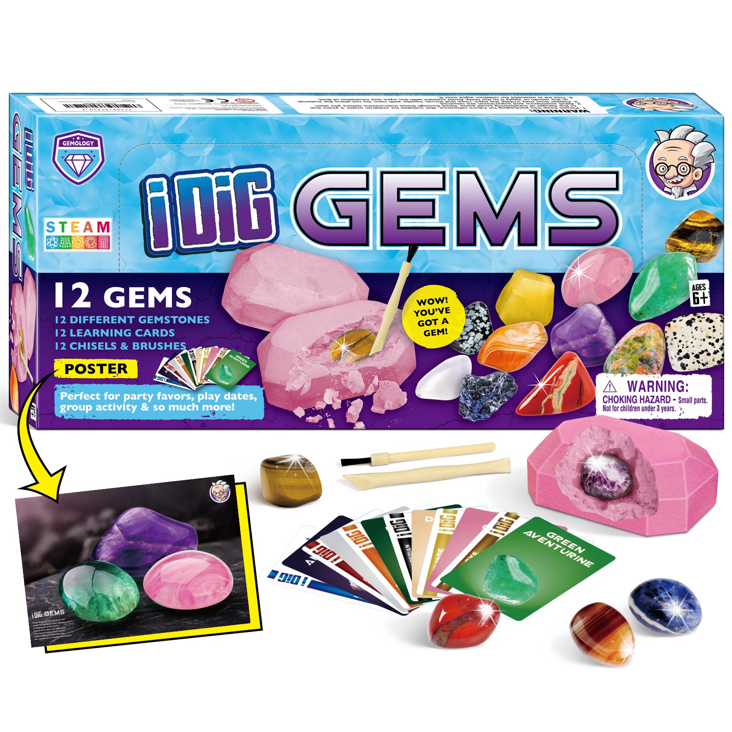thumbnail video image 2 of Piano Potato Gemstone Dig Kit, Dig up 12 Real Gems, Mineral & Rock Collection Excavation Set, Birthday Gifts for Age 6-12 Boys & Girls, 2 of 8