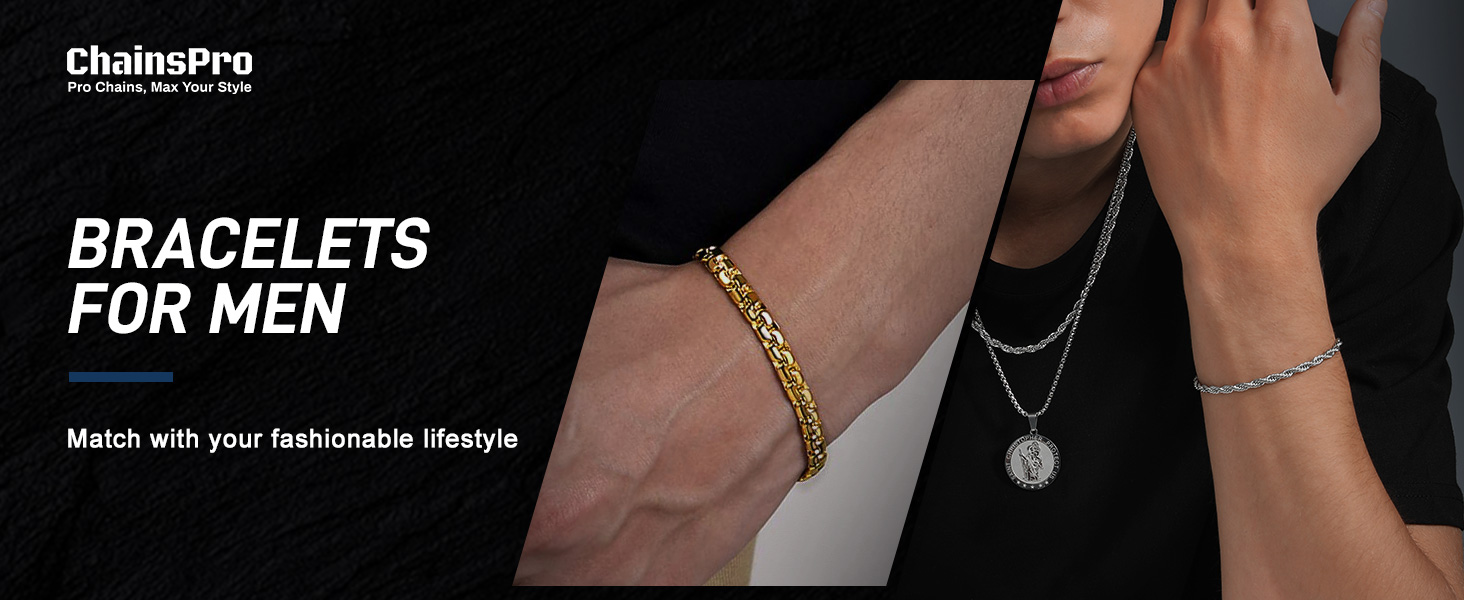 ChainsProMax Men Rope Chain Bracelet, 3mm Width, 21CM, 316L