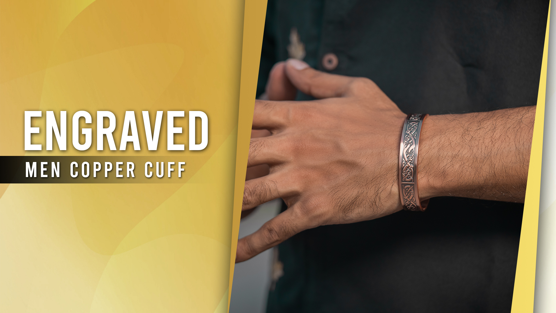 thumbnail video image 2 of Stamped Celtic Mist Magnetic Copper Bracelet Cuff for Men, 2 of 10