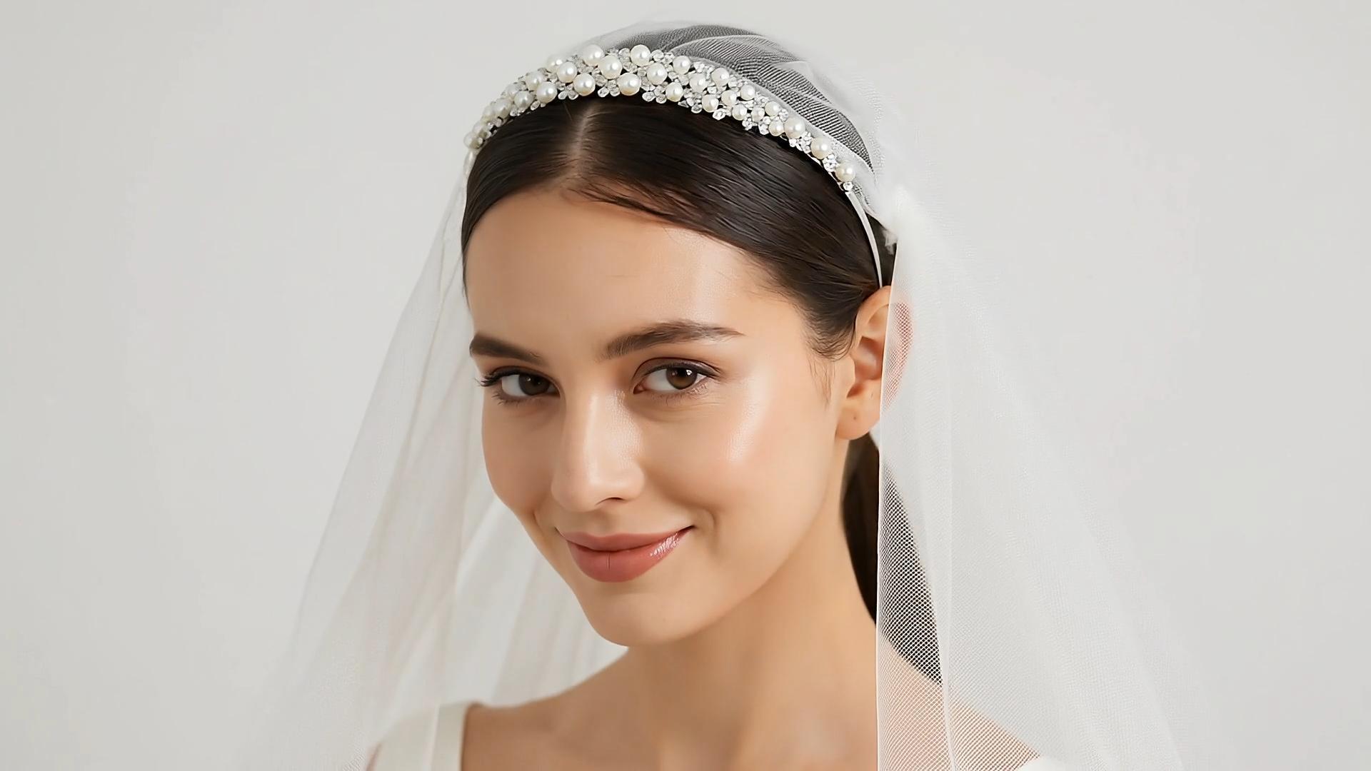 thumbnail video image 2 of Miallo Elegant Pearl Rhinestone Headband for Women - Silver Bridal Tiara Hair Accessories for Wedding, Bridesmaids & Prom Parties, 2 of 8