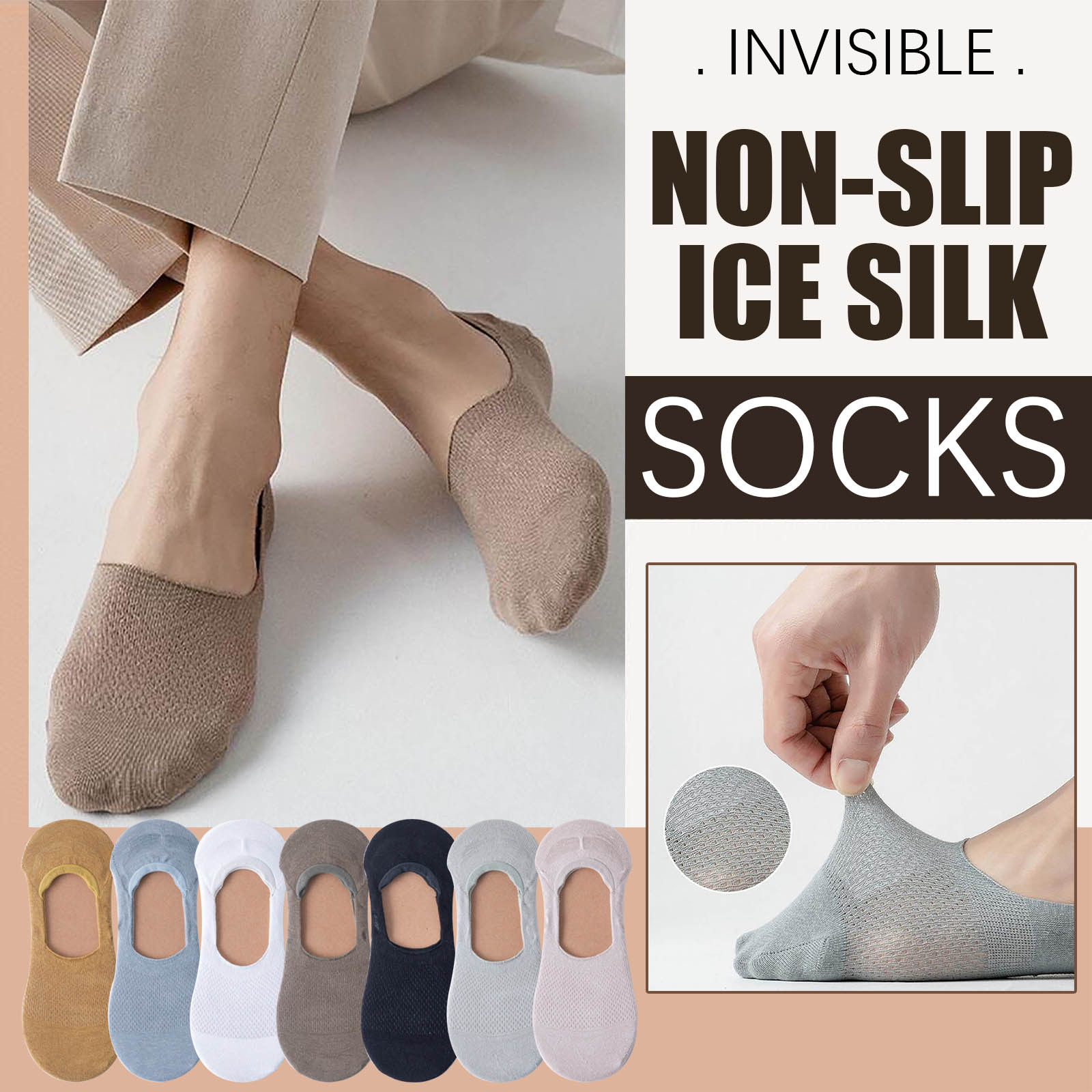 thumbnail video image 2 of WREESH Socks For Men Mesh Socks Invisible Non-Slip Cotton, Breathable, Ultra Low Cut Non Slip Flat Liner For Man Coffee, 2 of 3