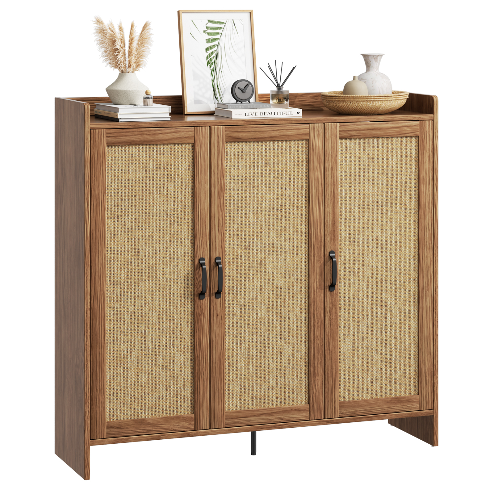 thumbnail video image 2 of Flycity Rattan Shoe Storage Cabinet, 6-Tiers Shoe Rack with 3 Doors, Freestanding Shoe Organizer with Adjustable Shelves for Entryway Hallway, Beige, 2 of 9