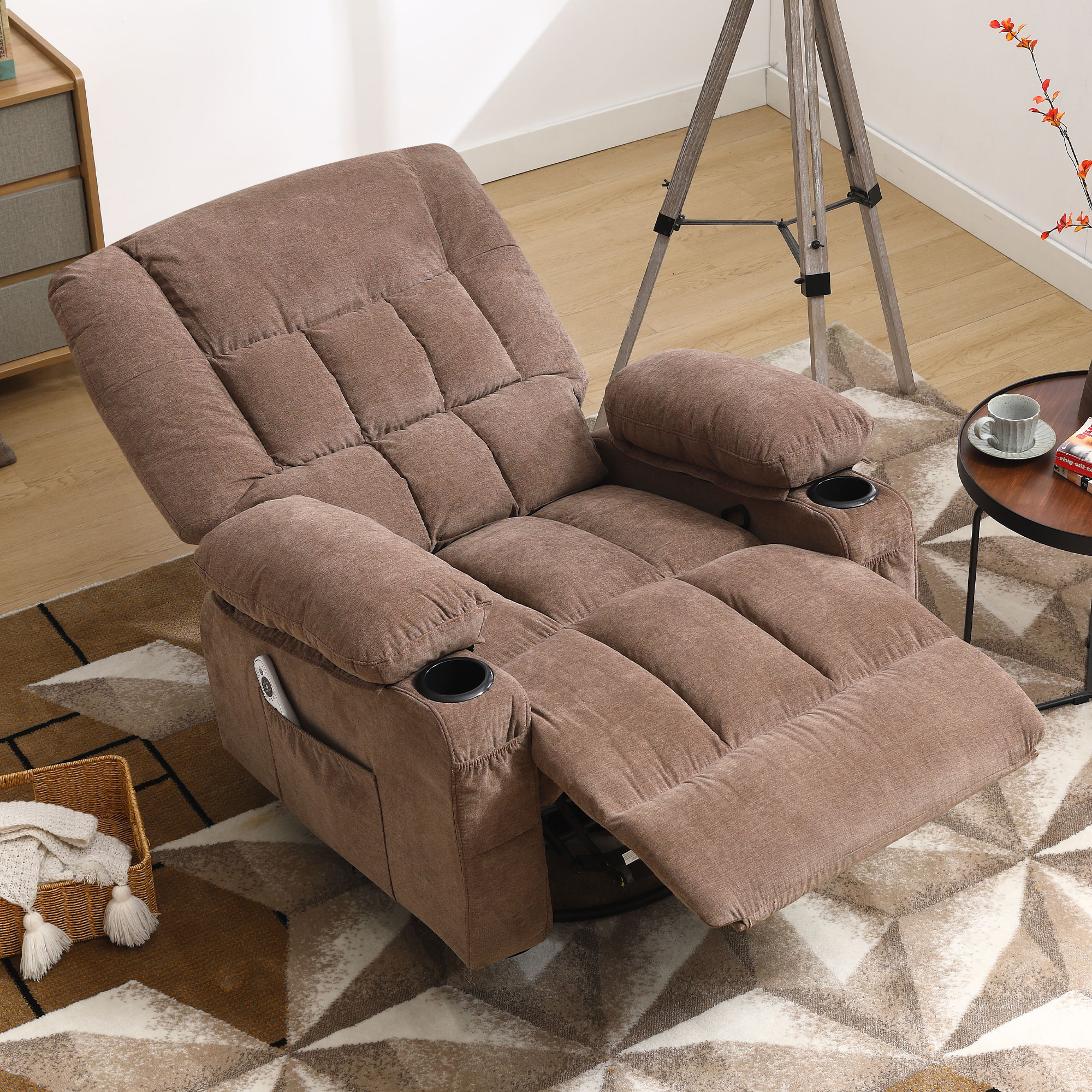 thumbnail video image 2 of JONPONY Massage Swivel Rocker Recliner Chair with Vibration Massage and Heat Ergonomic Lounge Chair for Living Room with Rocking Function and Side Pocket, 2 Cup Holders, USB Charge Port,Brown, 2 of 15