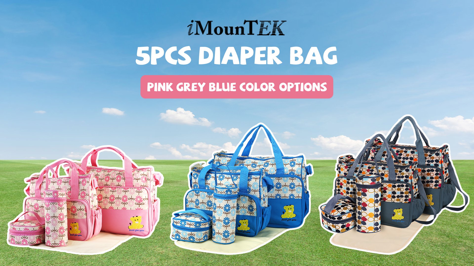 thumbnail video image 2 of Imountek 5Pcs Diaper Bag Tote Set, Baby Diaper Bag Set with Changing Pad, Insulated Pockets, Water-Resistant Travel Tote for Mom and Dad, Gray, 2 of 11