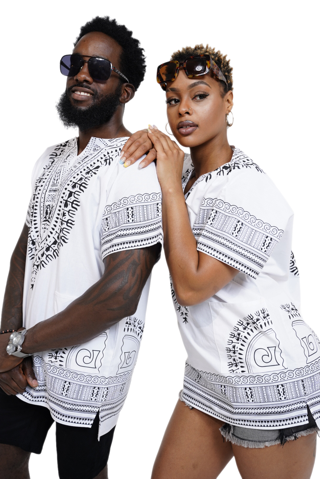 thumbnail video image 2 of White Traditional African Print Dashiki Shirt - 7XL, 2 of 10
