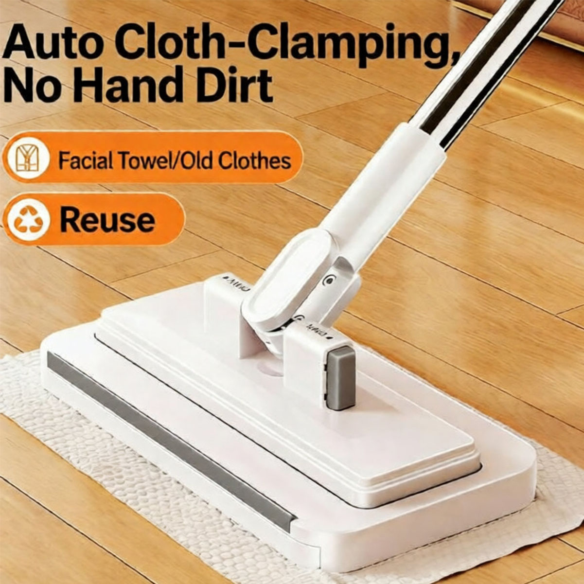 thumbnail video image 2 of Hands Free Multi Purpose Flat Mop - Lazy Cleaning & Face Towel, 53.1in Hands Free Flat Mop, Zero Touch Mini Grip Mop, Self-Locking Flat Compatible with Any Cloth, for Walls, Floors, Ceilings, 2 of 10
