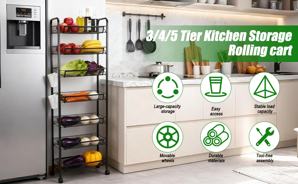 thumbnail video image 2 of Stackable Storage Basket - Multi-Layer Metal Mesh Organizer with 360° Wheels, Fruit Vegetable Produce Basket for Kitchen Pantry Bathroom, 2 of 11