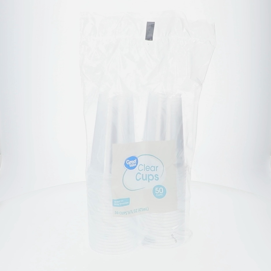 Great Value Disposable Plastic Cups, Clear, 16 oz, 50 Count