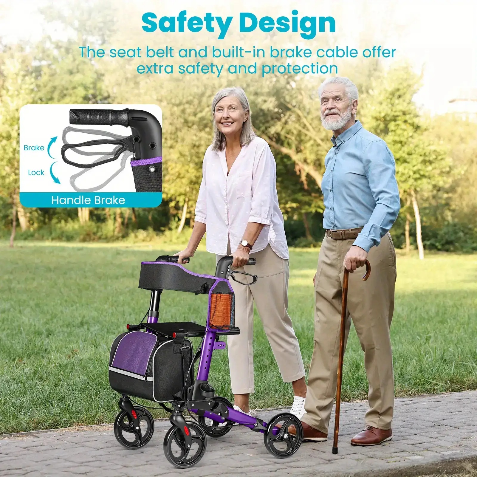 thumbnail video image 2 of MISDLAR Heavy Duty Aluminum Rollator Walker for Seniors & Adults - 350 lb Capacity, Large Ergonomic Seat with Padded Backrest & Armrests, 4 Swivel Casters with Brakes, 2 of 7