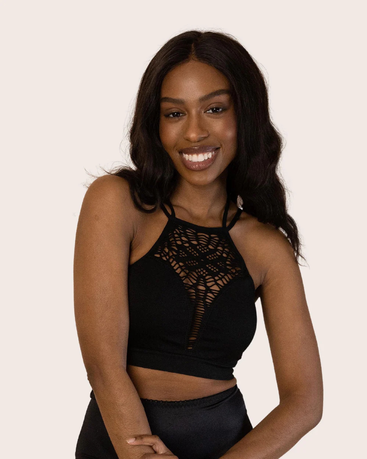 thumbnail video image 2 of Coobie Halter Neck Criss Cross Plunge Bralette 9128,Black,One Size, 2 of 7