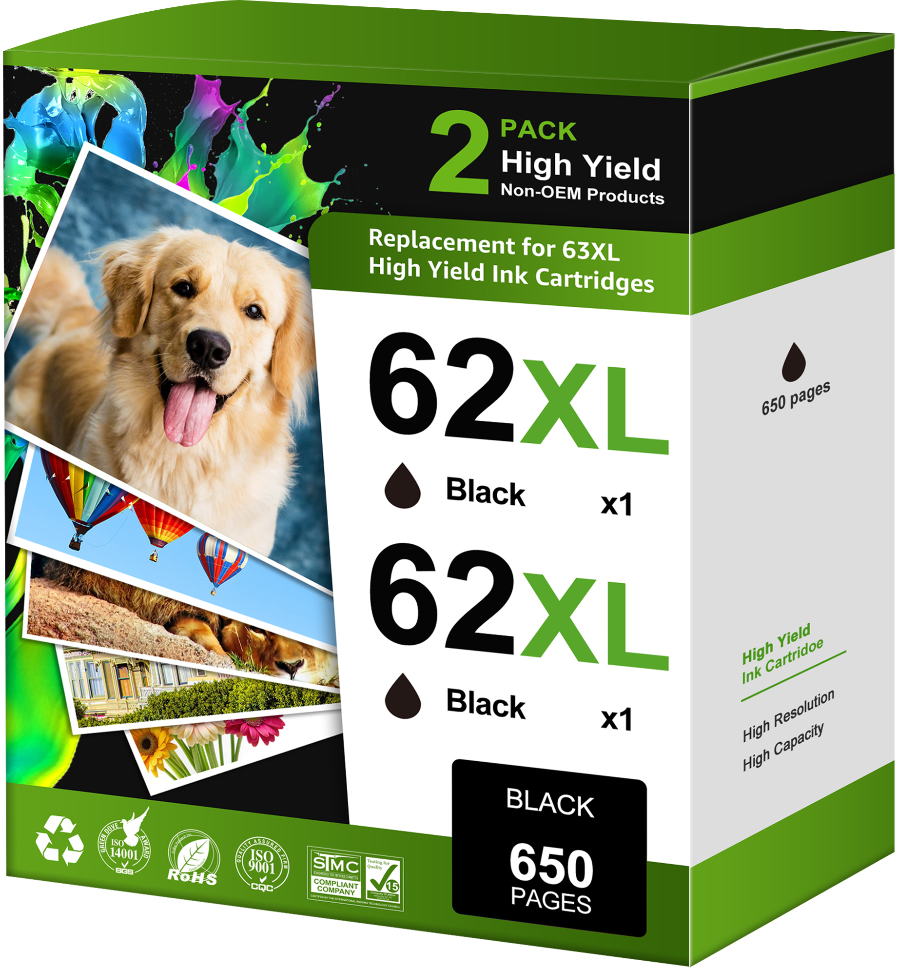 thumbnail video image 2 of 62XL Black Ink Cartridge Compatible for HP 62 Black Ink Cartridge Envy 5055 5540 5600 5660 7640, 2 of 17