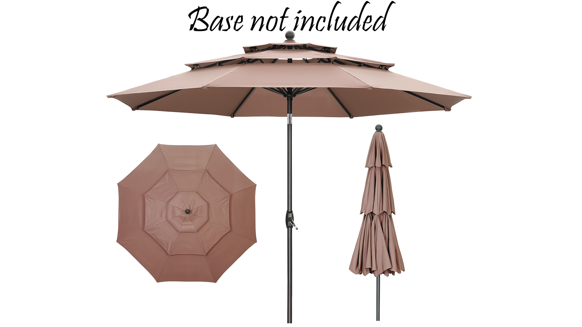 thumbnail video image 2 of Autlaycil 10 ft Patio Umbrella 3 Tiers Adjustable Outdoor Market Umbrella with Crank for Beach Pool (Coffee), 2 of 7