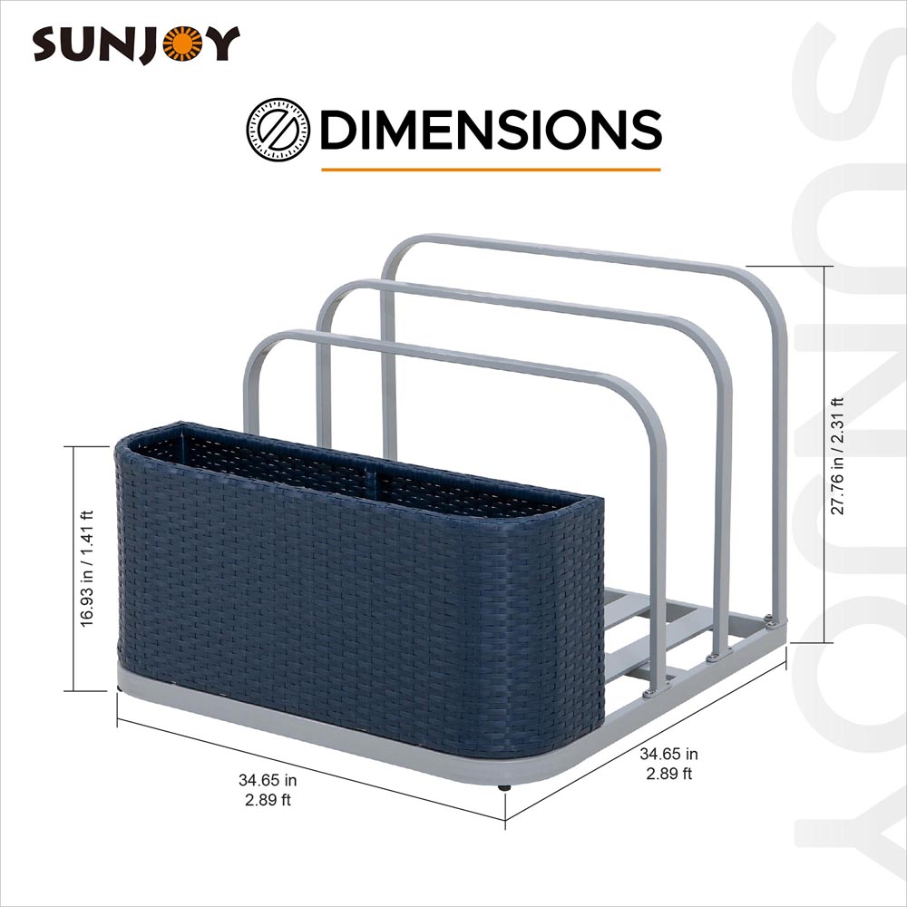 thumbnail video image 2 of SUNJOY  Aluminum Pool Float Storage Rack, 35-Inch Outdoor Wicker Poolside Float Organizer, Pool Float Caddy for Cushions, Floaties, Noodles, Pool Toys, Navy, 2 of 12