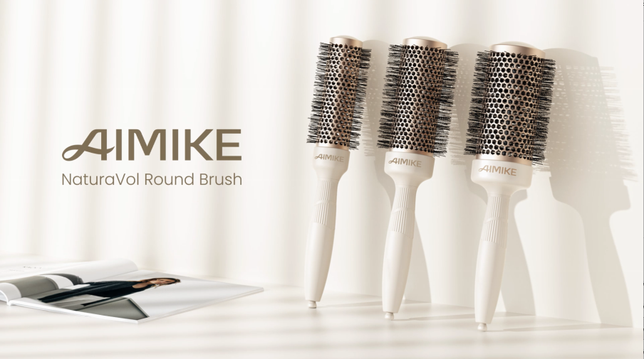 thumbnail video image 2 of AIMIKE NaturaVol 3" Round Brush for Blowout, Large Thermal Ceramic Hair Brush for Fine Long Hair, Adds Volume & Smooth Shine, 2 of 9