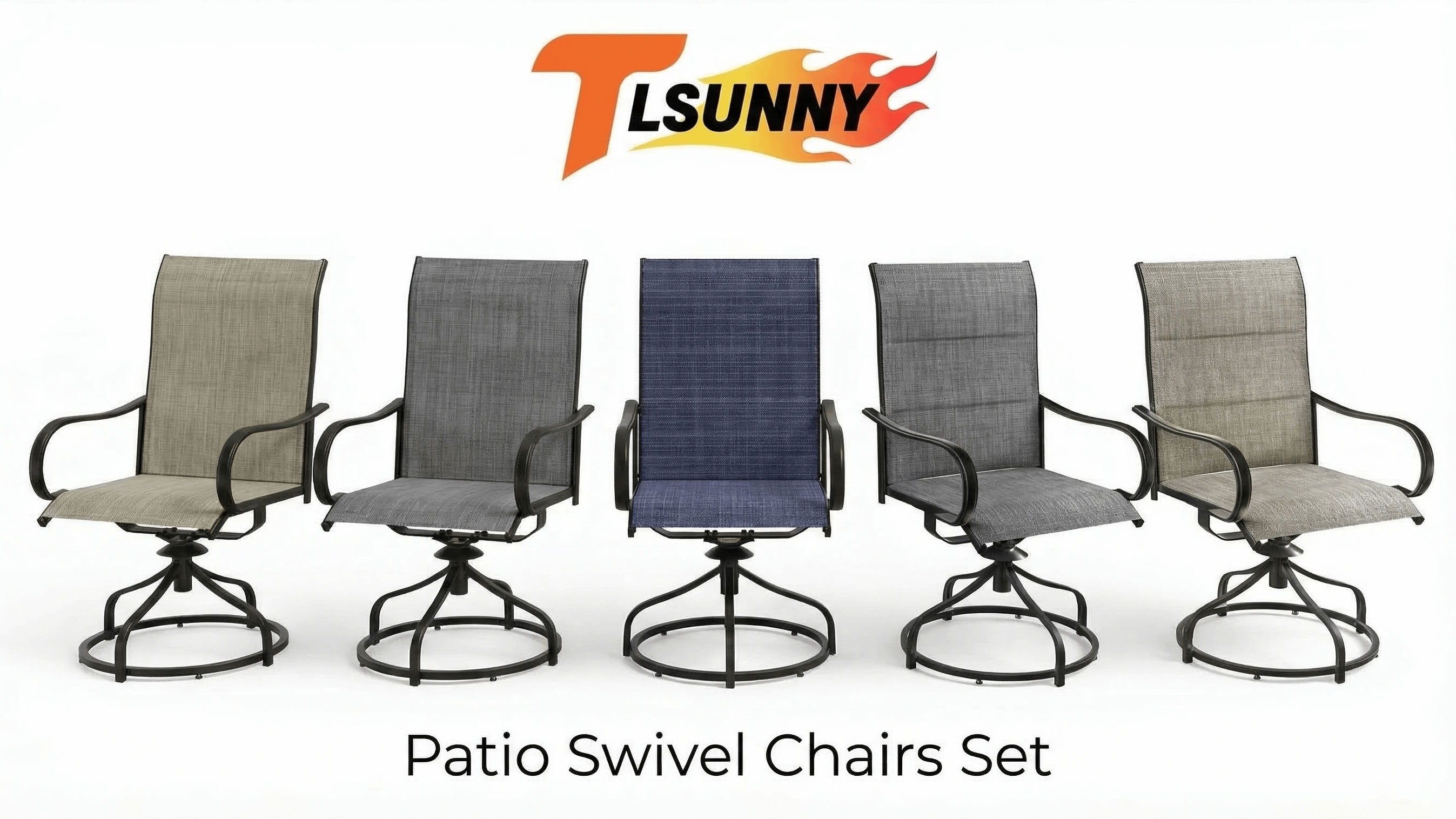 thumbnail video image 2 of TLSUNNY Patio Furniture Set of 2, Outdoor 360° Swivel Dining Chairs W/ High Back, Armrest, All-Weather Textilene Furniture for Garden, 330LBS, 2 of 11