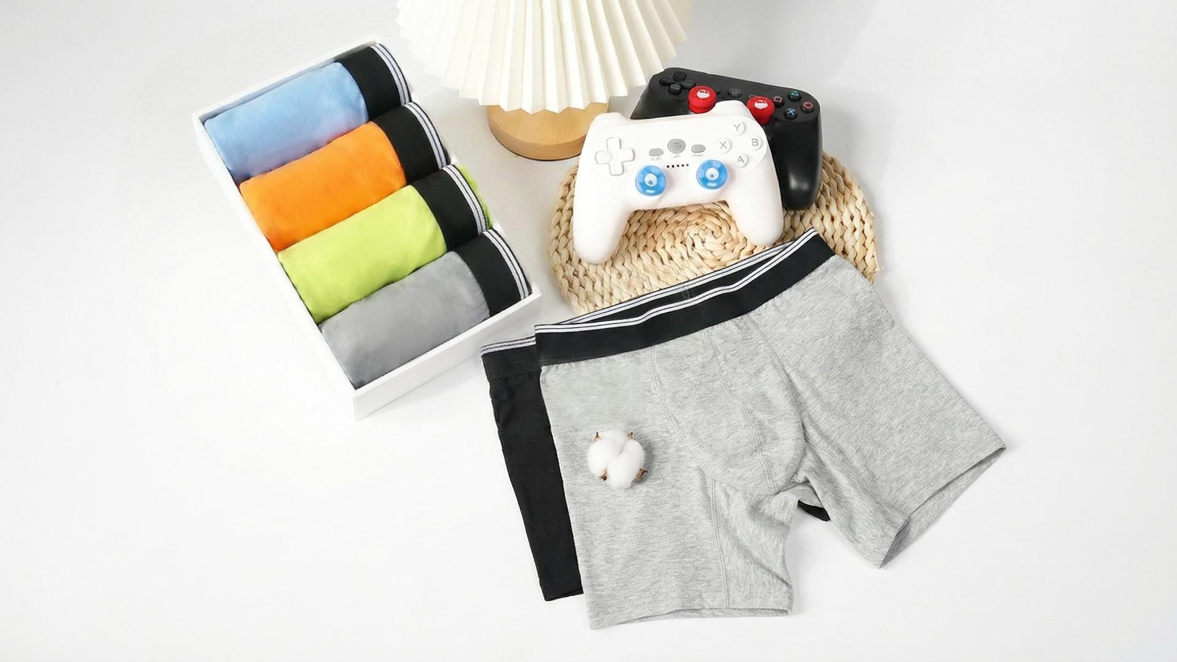 thumbnail video image 2 of TIICHOO Washable Incontinence Underwear for Children Leakproof Boxer Briefs for Boys 5 Pack (Medium, Orange/Neon Green/Black/Gray/Blue), 2 of 8