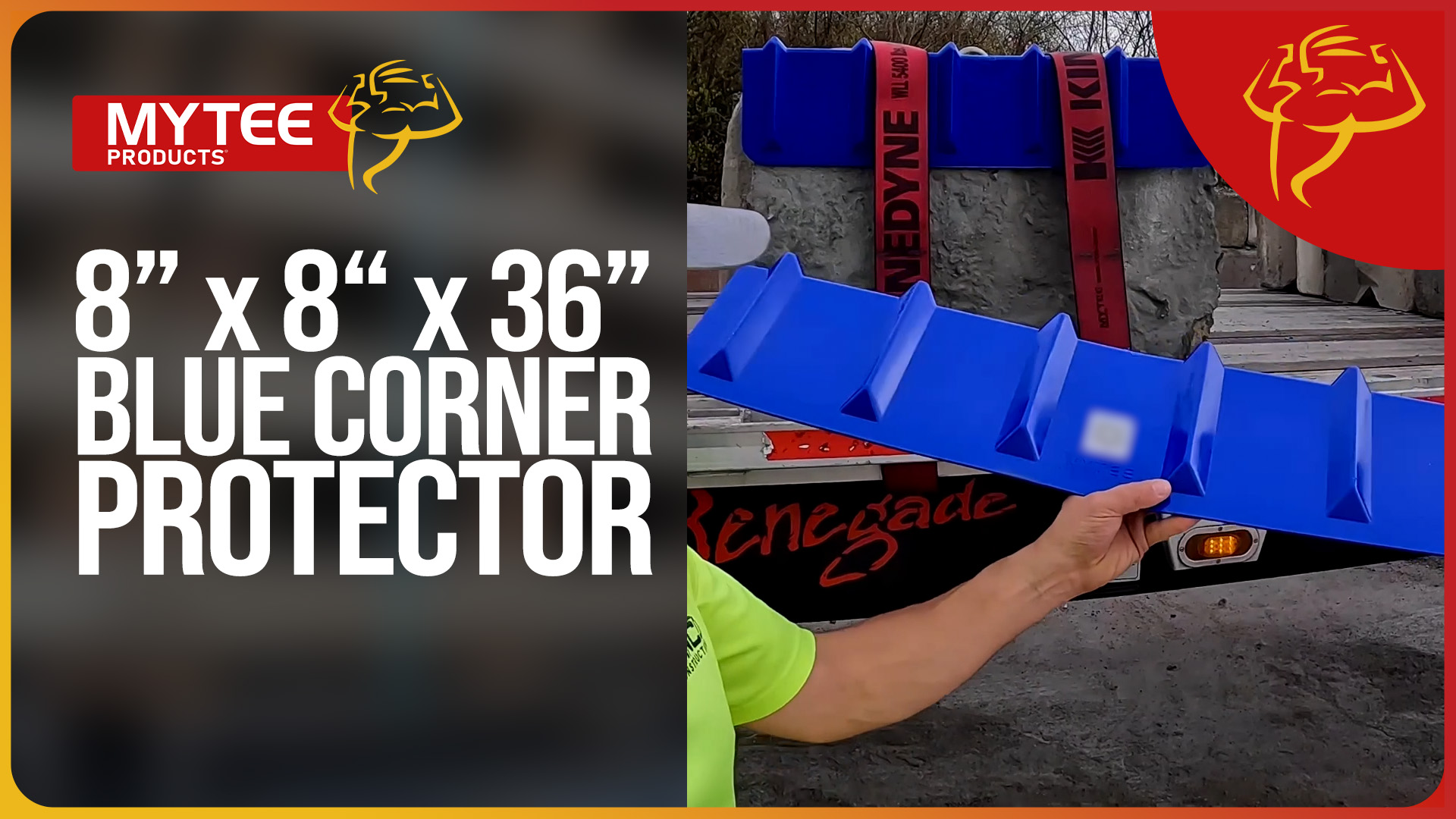 thumbnail video image 2 of 4 Pack Blue Flatbed Edge Protectors - 8" x 8" x 36" |  V Shaped Winch Ratchet Straps Plastic Corner Protector for Flatbed Cargo Load, 2 of 20