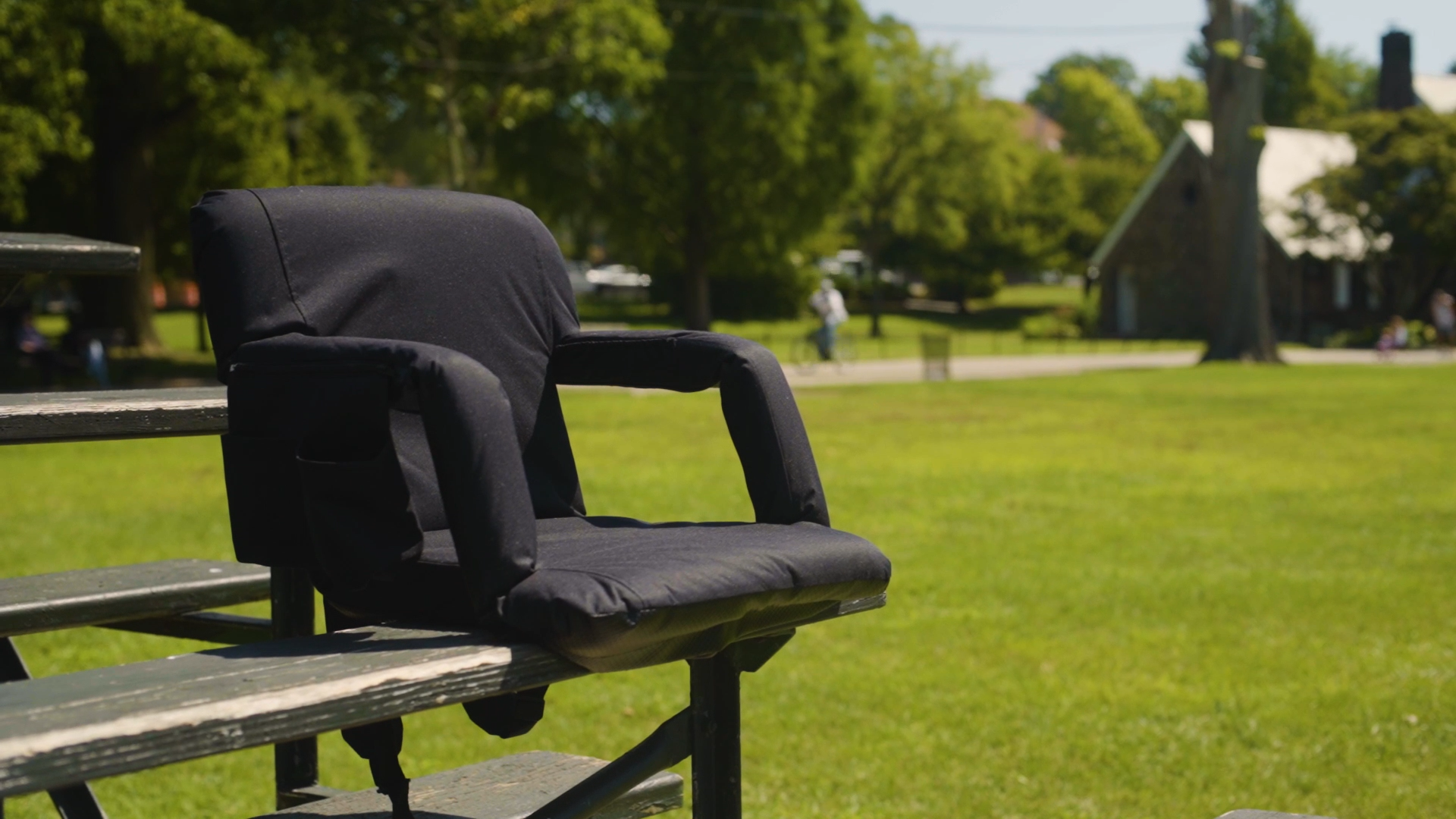 thumbnail video image 2 of Alpcour Reclining Stadium Seat - Waterproof Folding Chair with Thick Padding & Wide Back Support - Royal Blue, 2 of 10