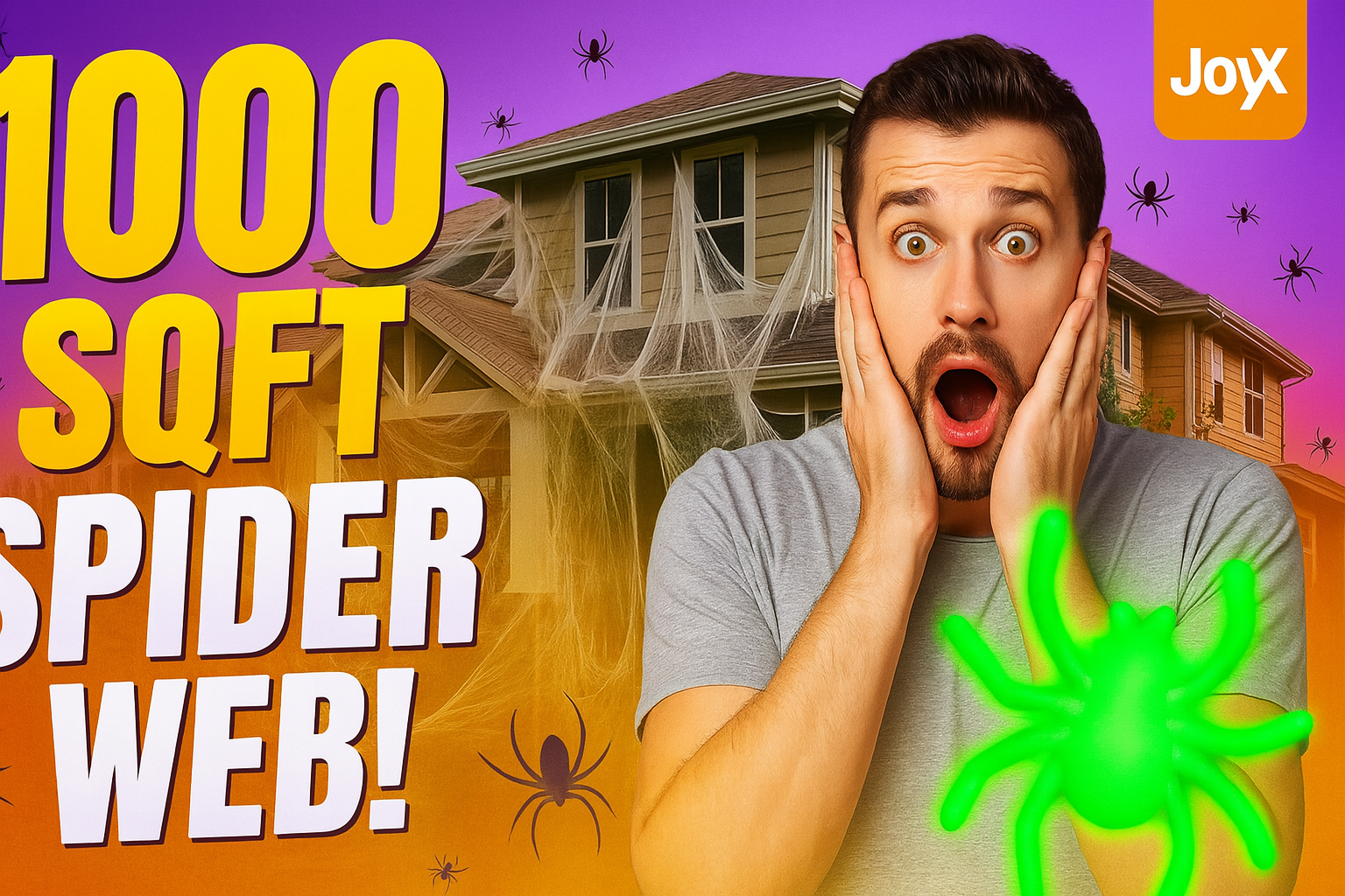 thumbnail video image 2 of JoyX Halloween Spider Web Decorations, 1000 Sqft Super Stretch Spider Webs with 60 Plastic Fake Spider Glow in the Dark, Indoor/Outdoor 300g/10.58 oz, 2 of 10