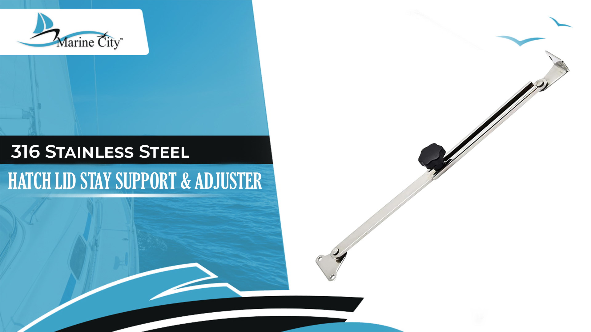 thumbnail video image 2 of MARINE CITY Hatch Lid Stay Support and Adjuster 316 Stainless Steel  Mirror Polish, Corrosion-Resistant, 33 lbs Load Capacity, Adjustable Design for Yachts and Boats Medium, 2 of 8