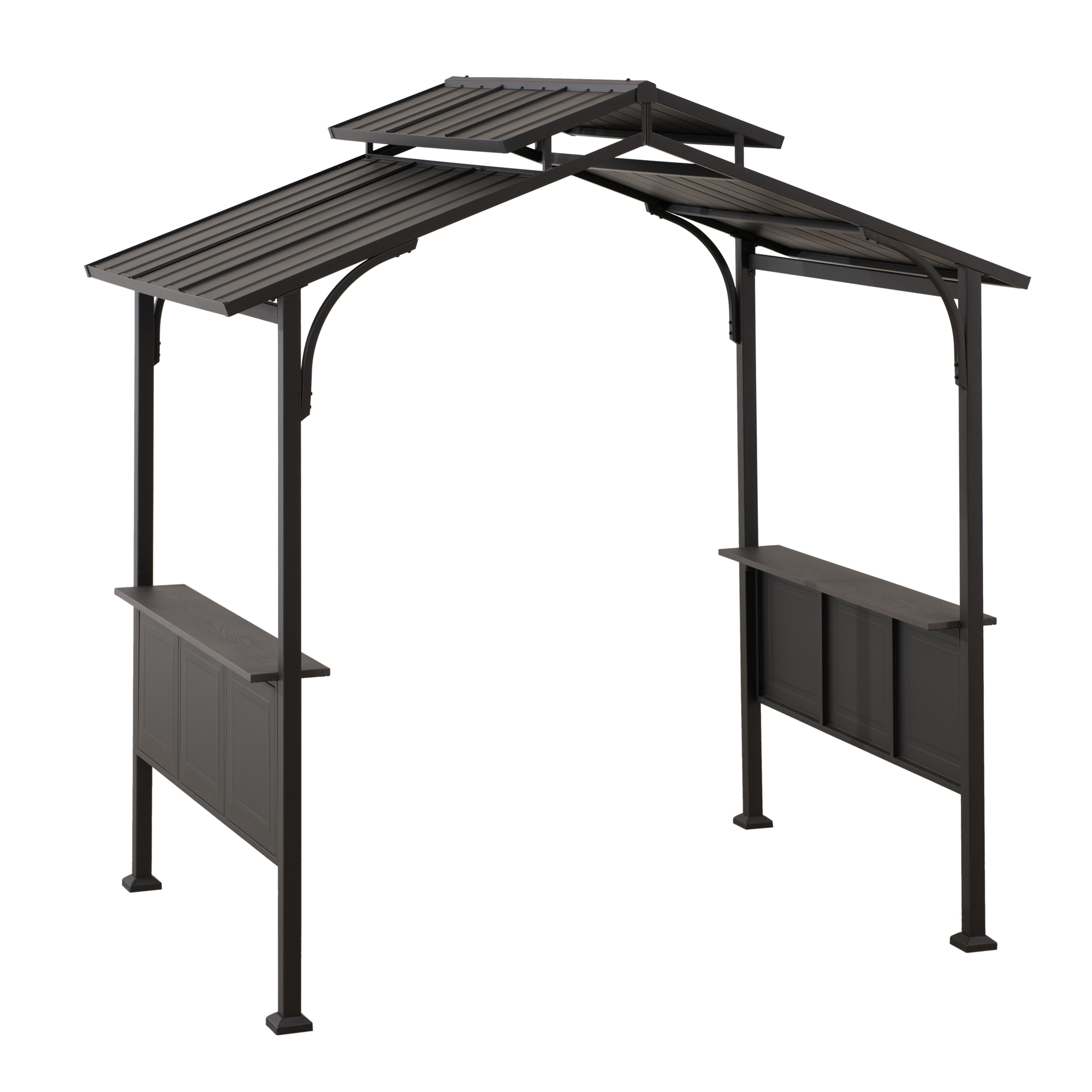 thumbnail video image 2 of Sunjoy 8 ft. x 5 ft. Outdoor Grill Gazebo Brown 2-Tier Steel Hardtop Small Gazebo with Hook and Shelves, 2 of 11