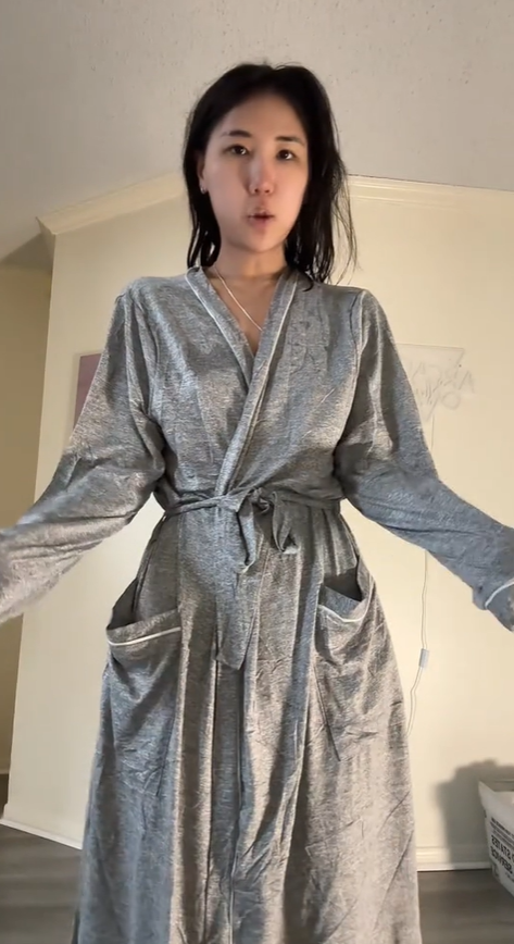 thumbnail video image 2 of Catalonia Women's Towel Bathrobes, Lightweight Cotton Waffle Full-Length Cloth Robe,Soft Absorbent Robes Home Hotel Spa Long Sleeves Robe,Gray Ash,M, 2 of 8