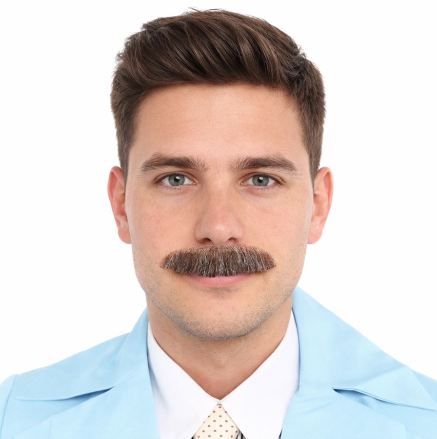 thumbnail video image 2 of HPO Adult Men's Human Hair White Mustache | Facial Hair Multiple Colors Option, 2 of 9