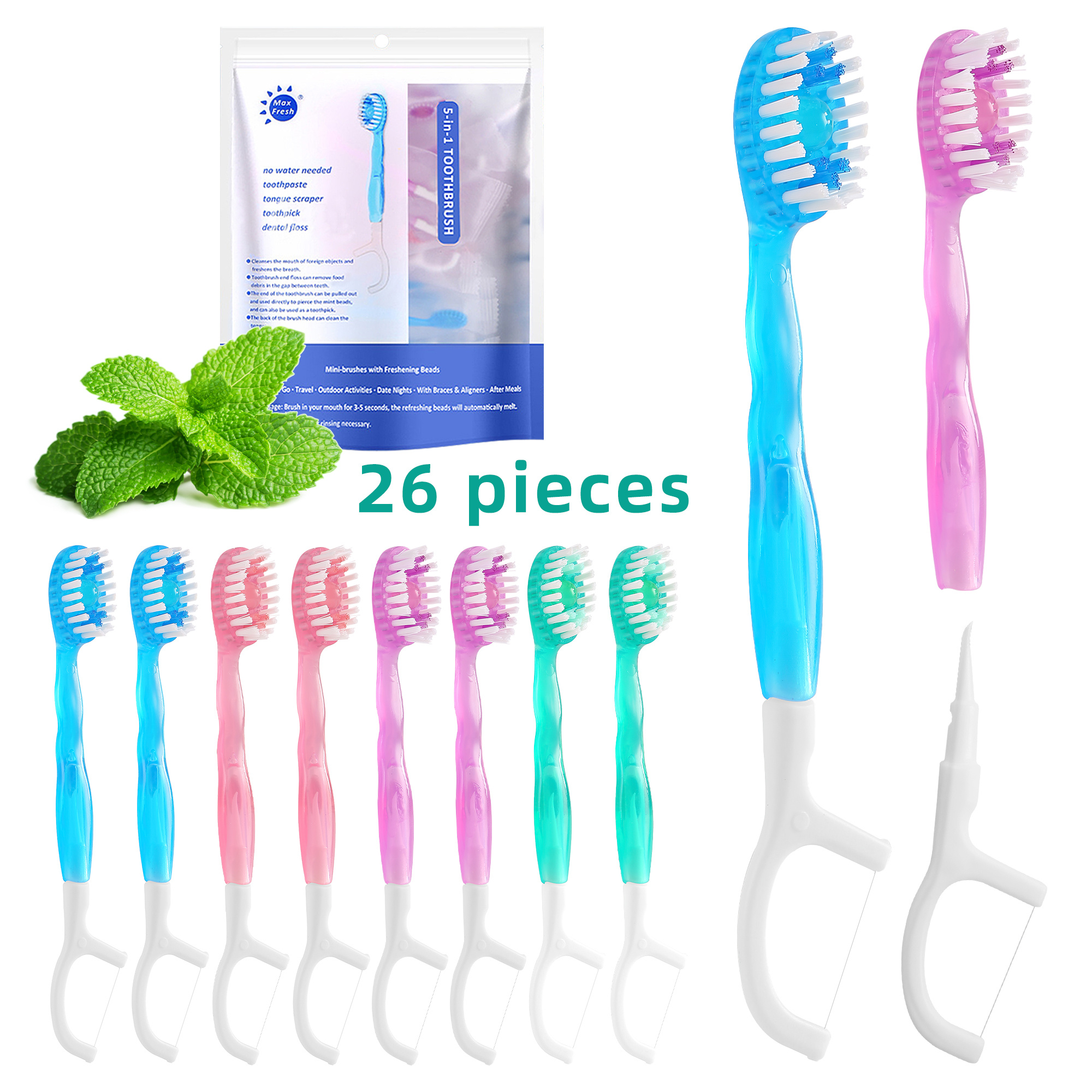 Small Toothbrush Disposable with Toothpaste,Tongue Scrapers,Floss and ...