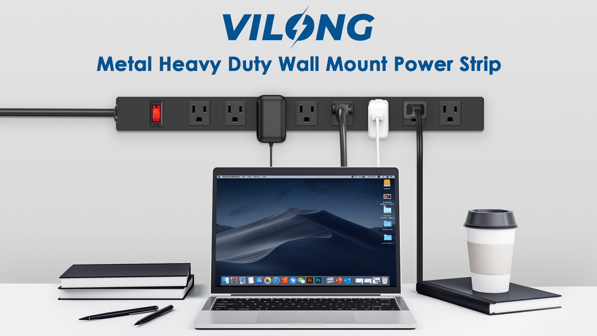 thumbnail video image 2 of VILONG 8-Outlet Power Strip Surge Protector Heavy Duty, Multiple Outlet Plug, Wall Mount,1200J 1875W 6ft Extension Cord for Indoor (Black, ETL Listed), 2 of 10
