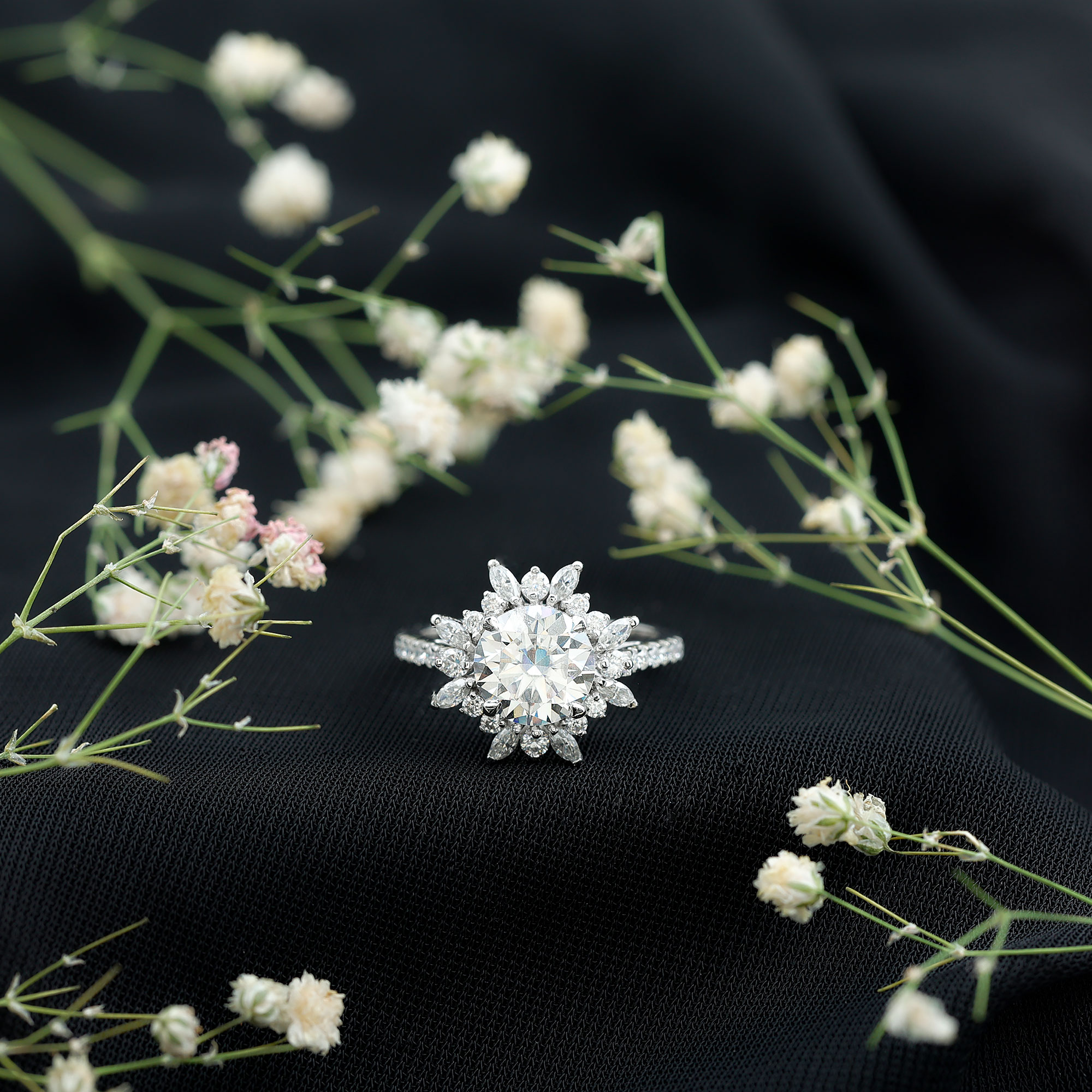 thumbnail video image 2 of Rosec Jewels Cubic Zirconia Engagement Ring with Halo - Statement Ring - AAAA Quality Certified - With Jewelry Box, 10K White Gold, US 5.00, 2 of 7